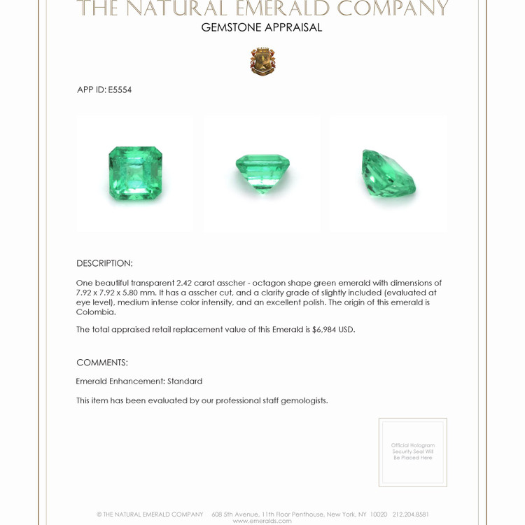 2.42 Ct. Emerald from Colombia