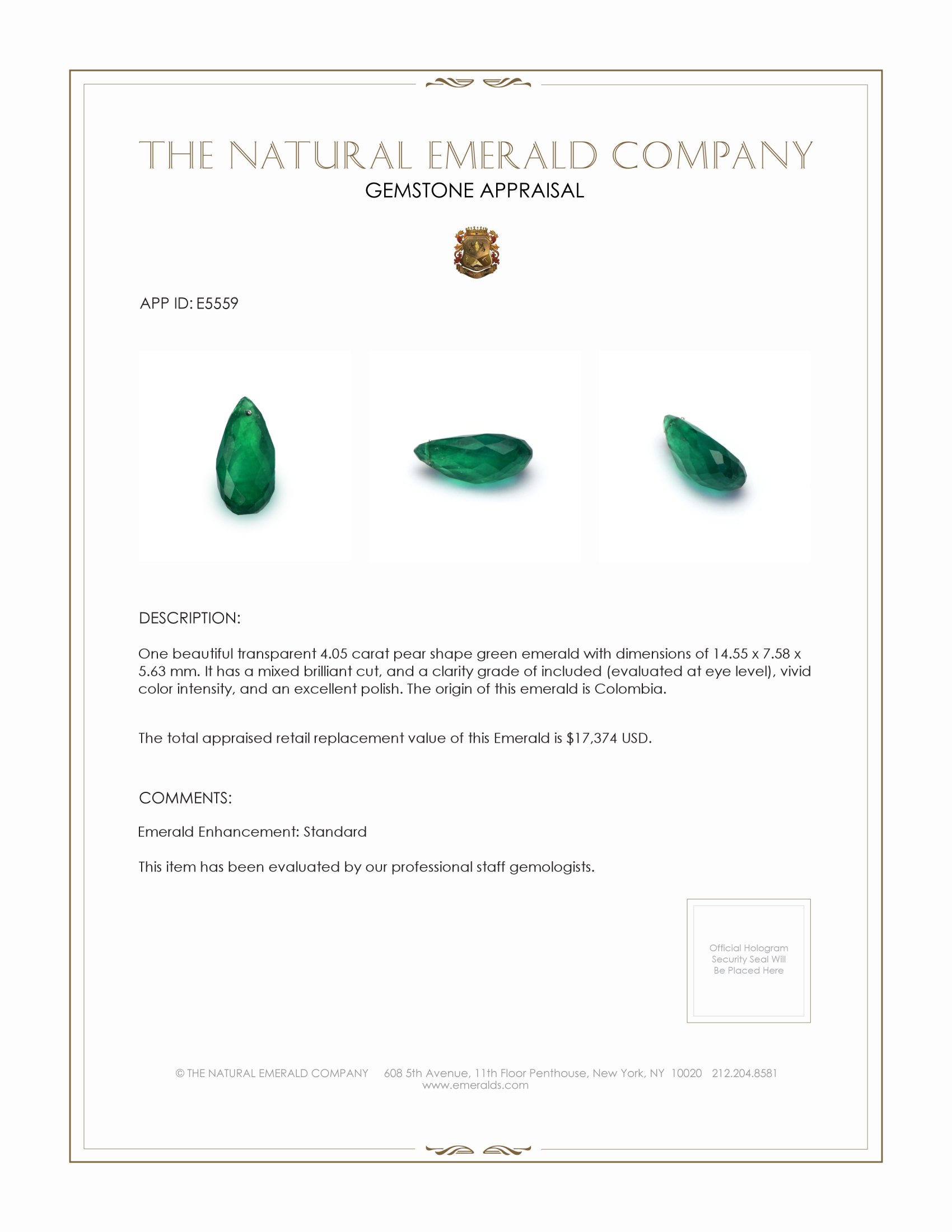 4.05 Ct. Emerald from Colombia