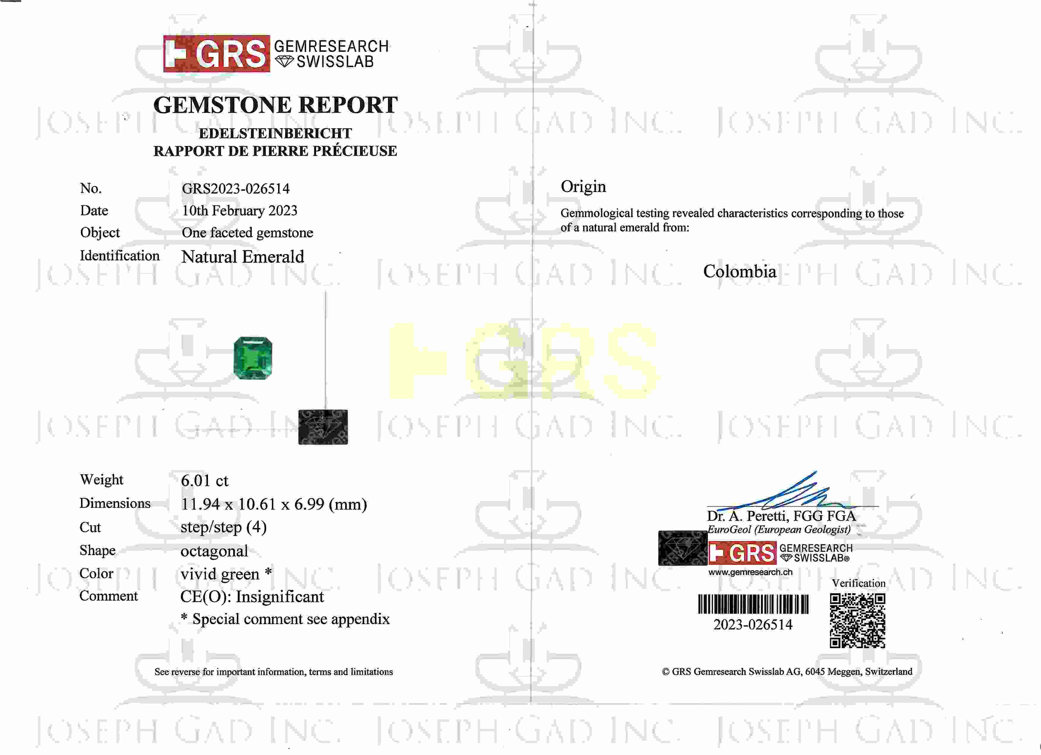 6.01 Ct. Emerald from Colombia