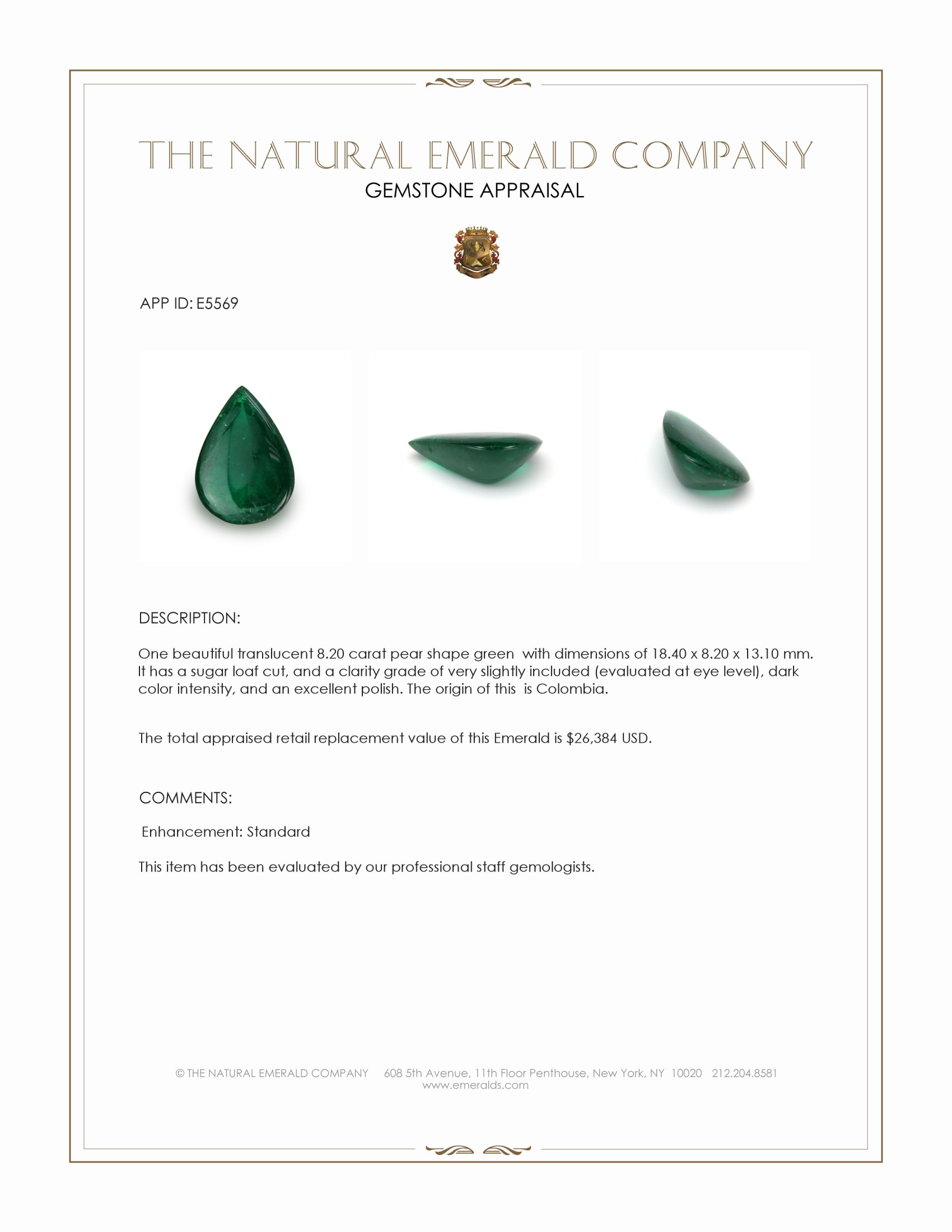 8.20 Ct. Cabochon Emerald from Colombia