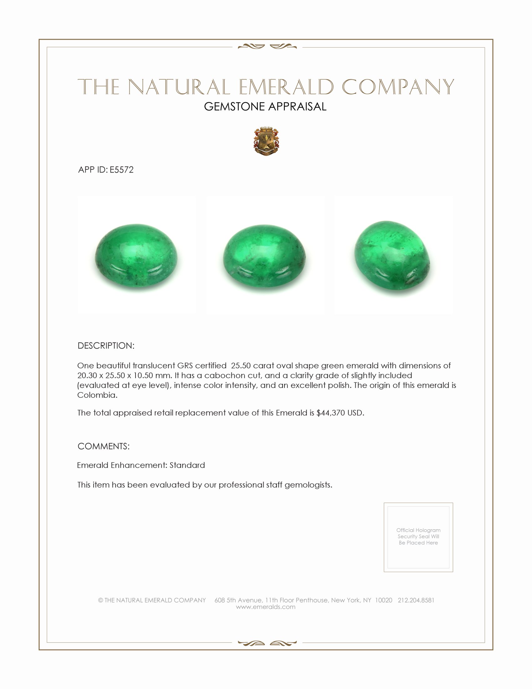 25.50 Ct. Cabochon Emerald from Colombia