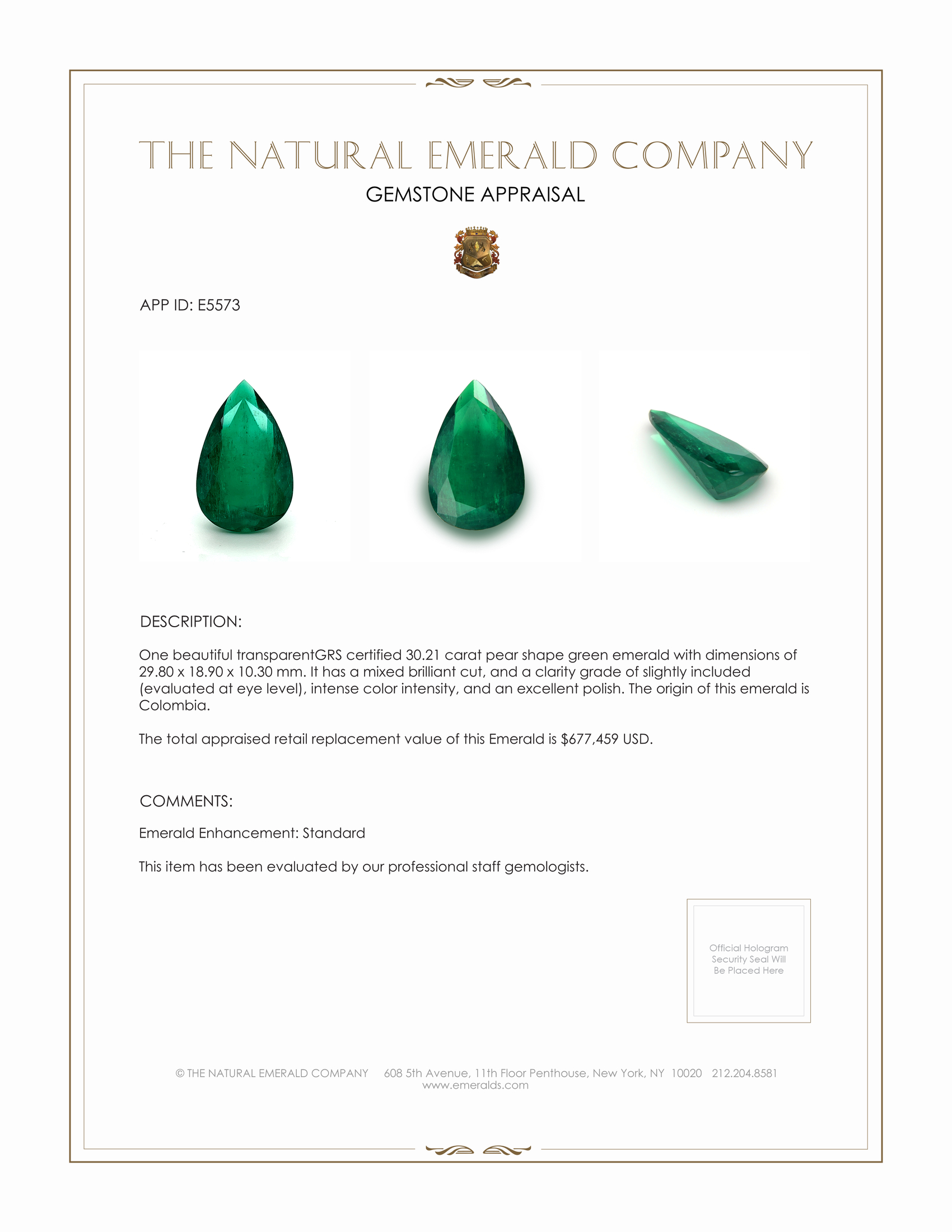 30.21 Ct. Emerald from Colombia