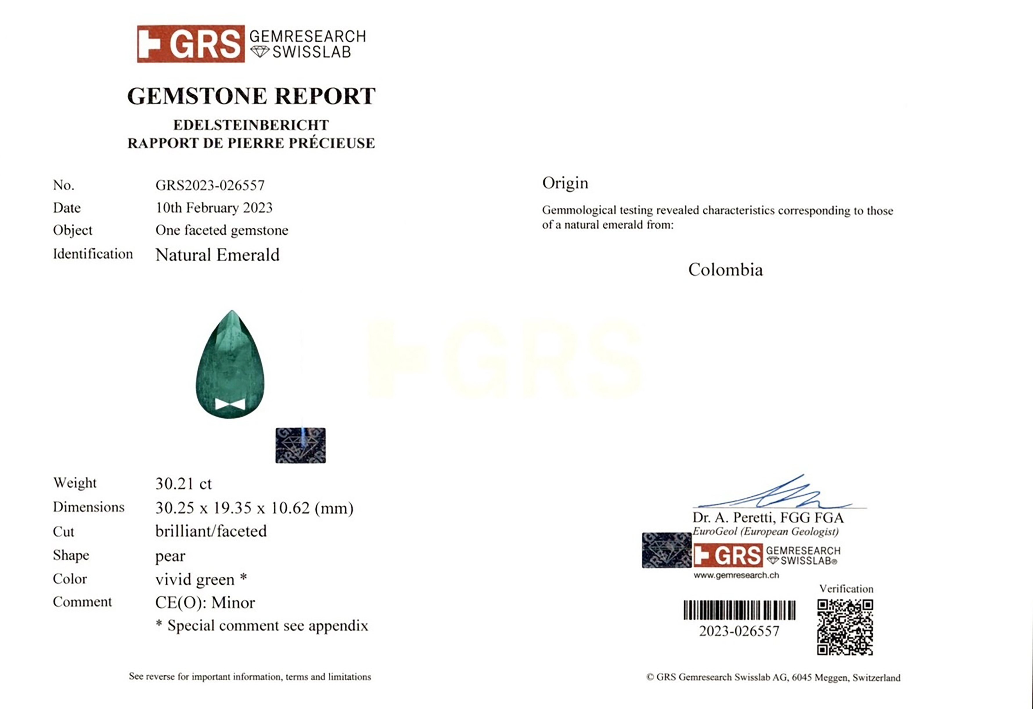 30.21 Ct. Emerald from Colombia