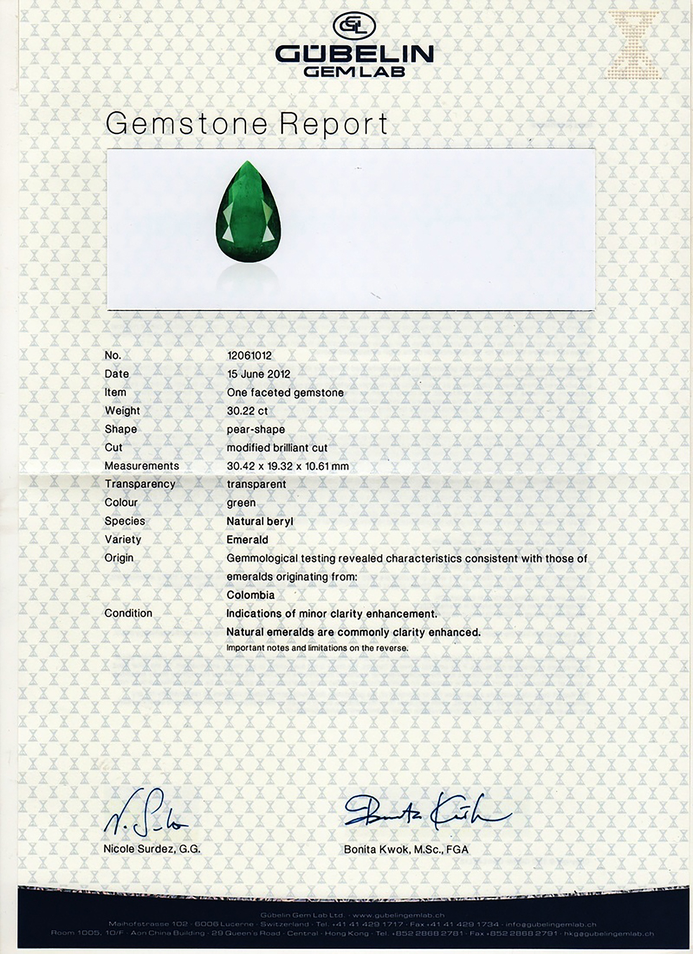 30.21 Ct. Emerald from Colombia