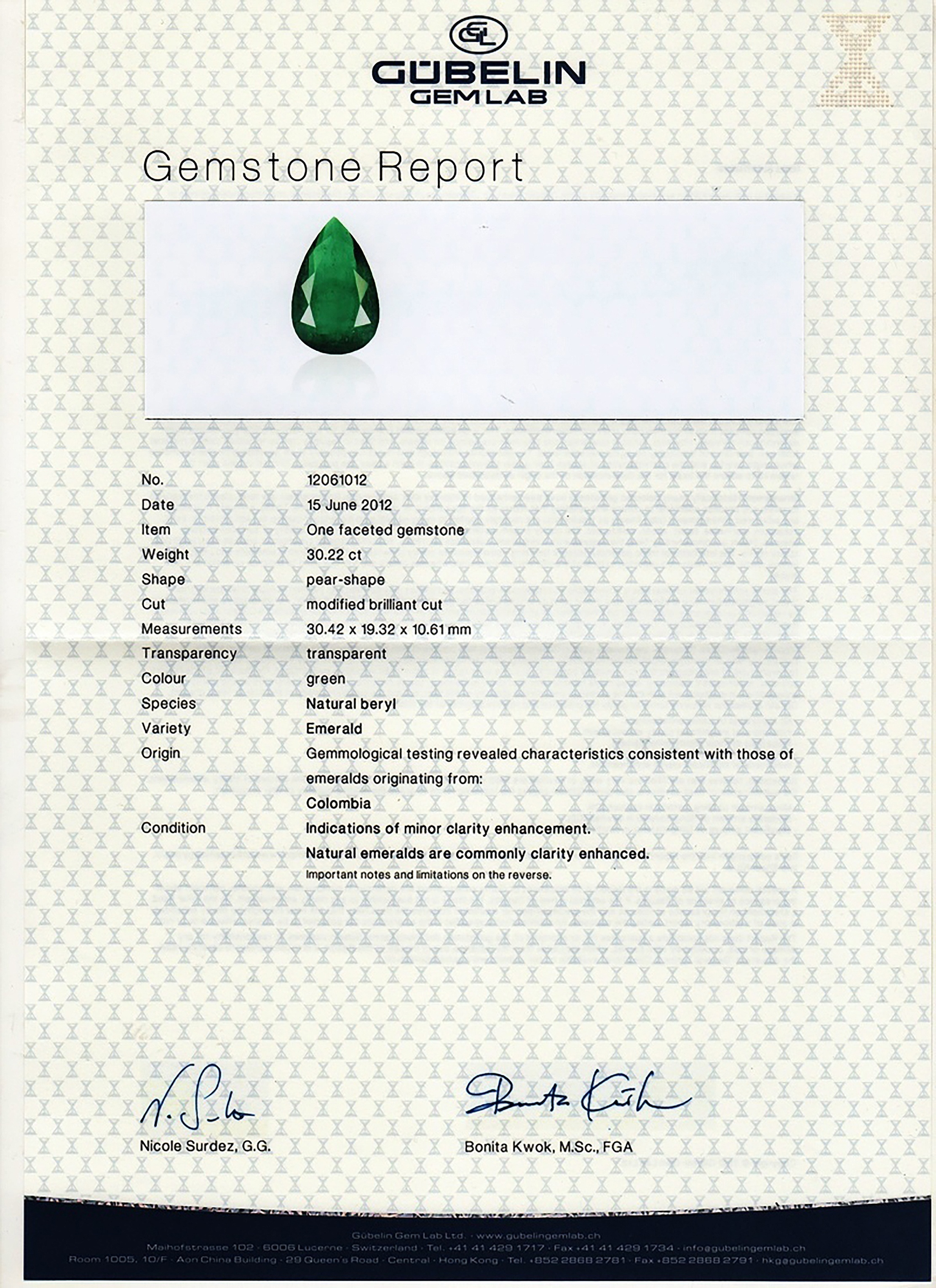 30.21 Ct. Emerald from Colombia