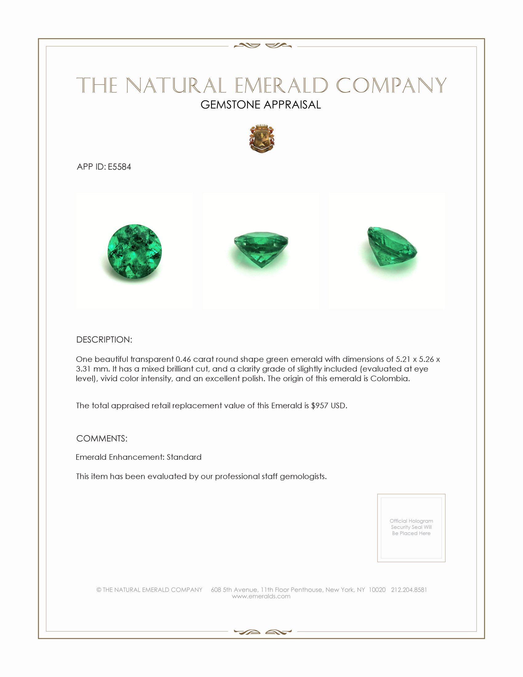 0.46 Ct. Emerald from Colombia
