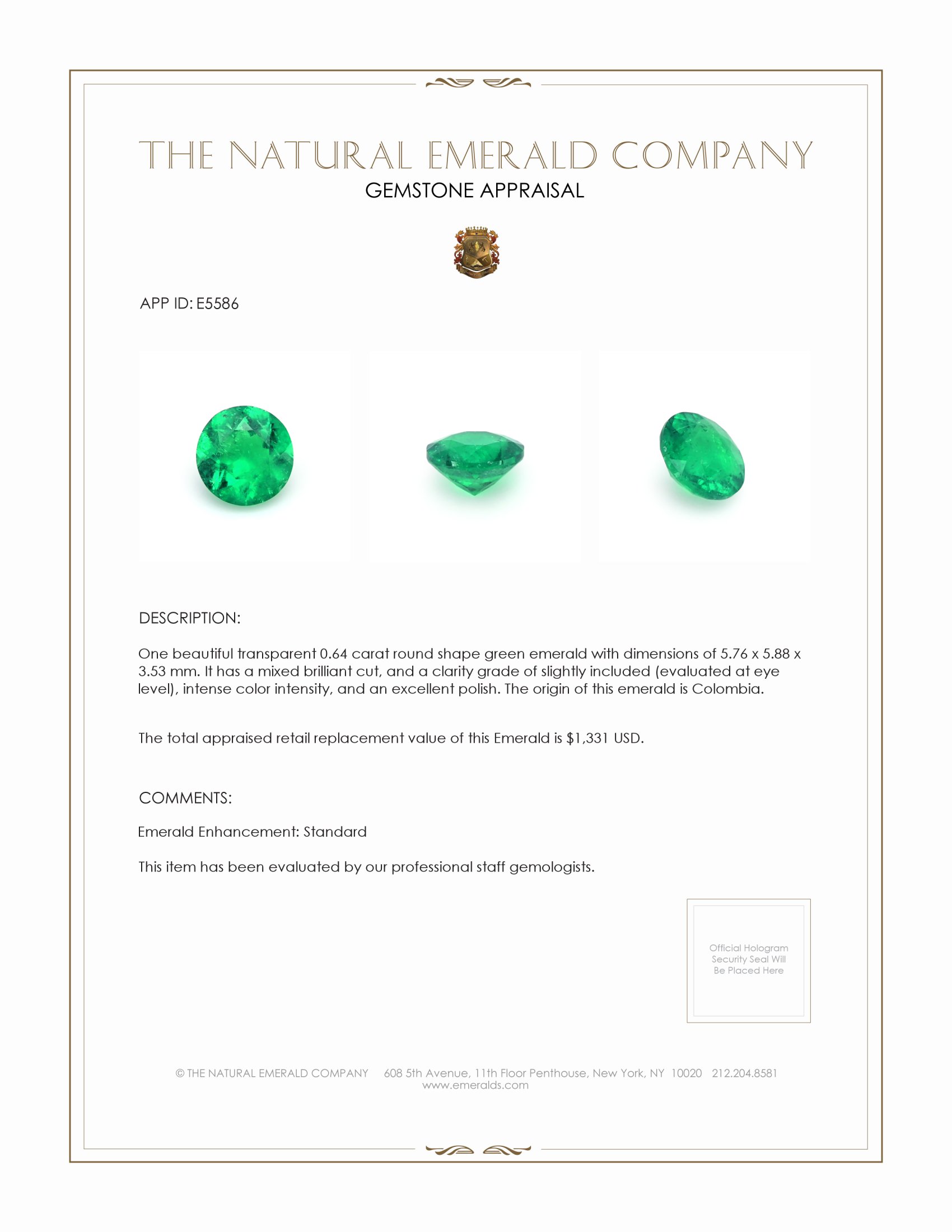 0.64 Ct. Emerald from Colombia