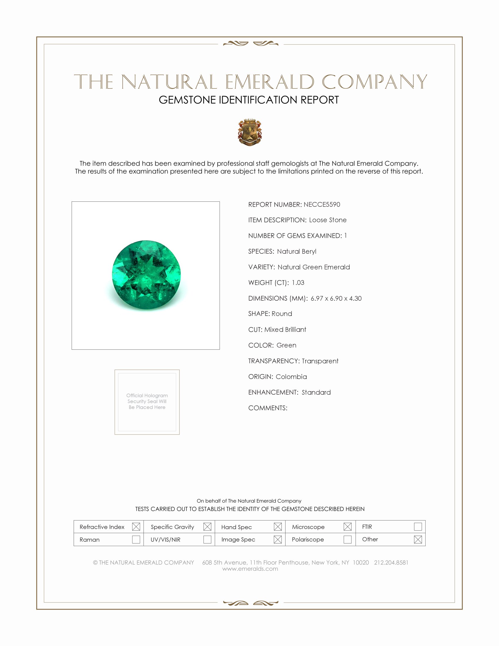 1.03 Ct. Emerald from Colombia