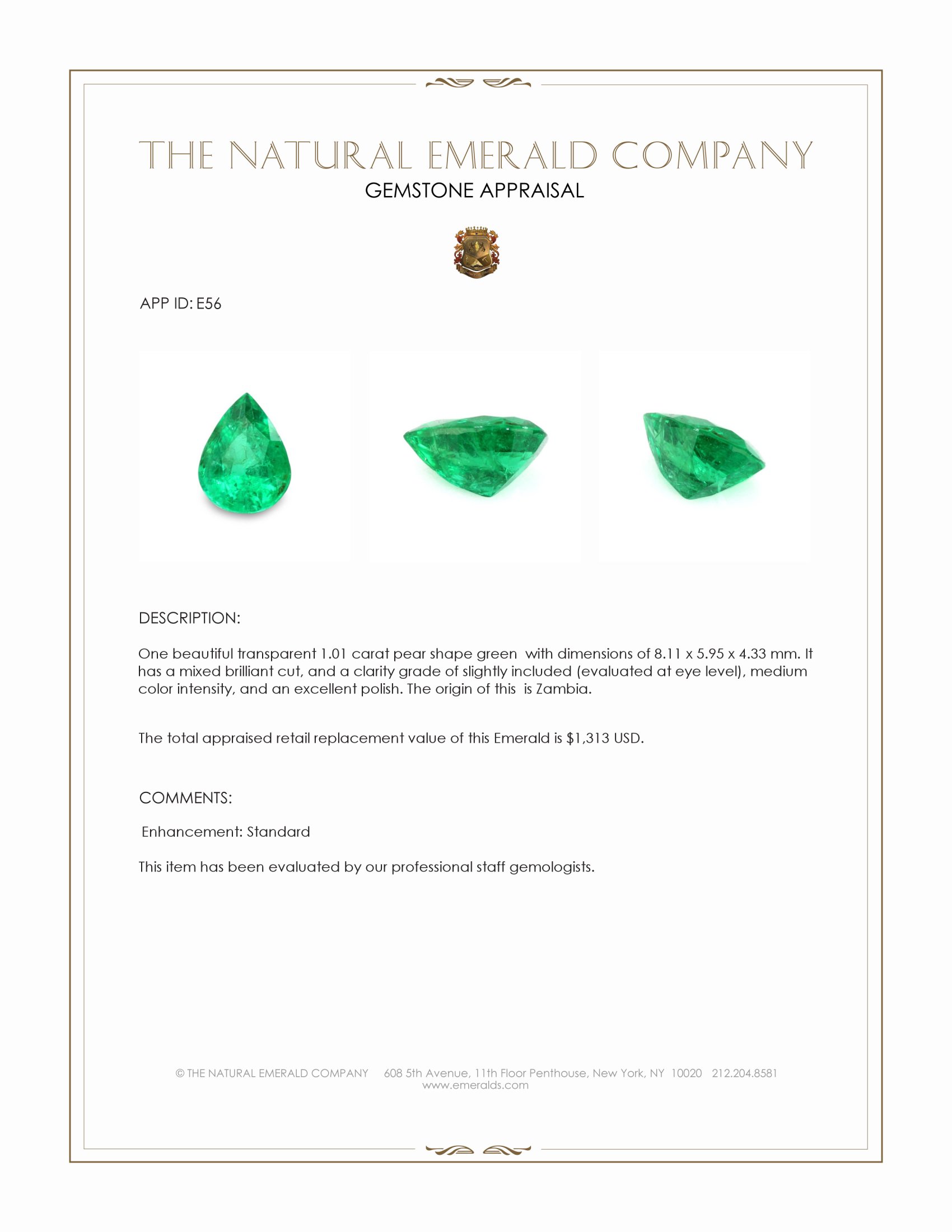 1.01 Ct. Emerald from Zambia