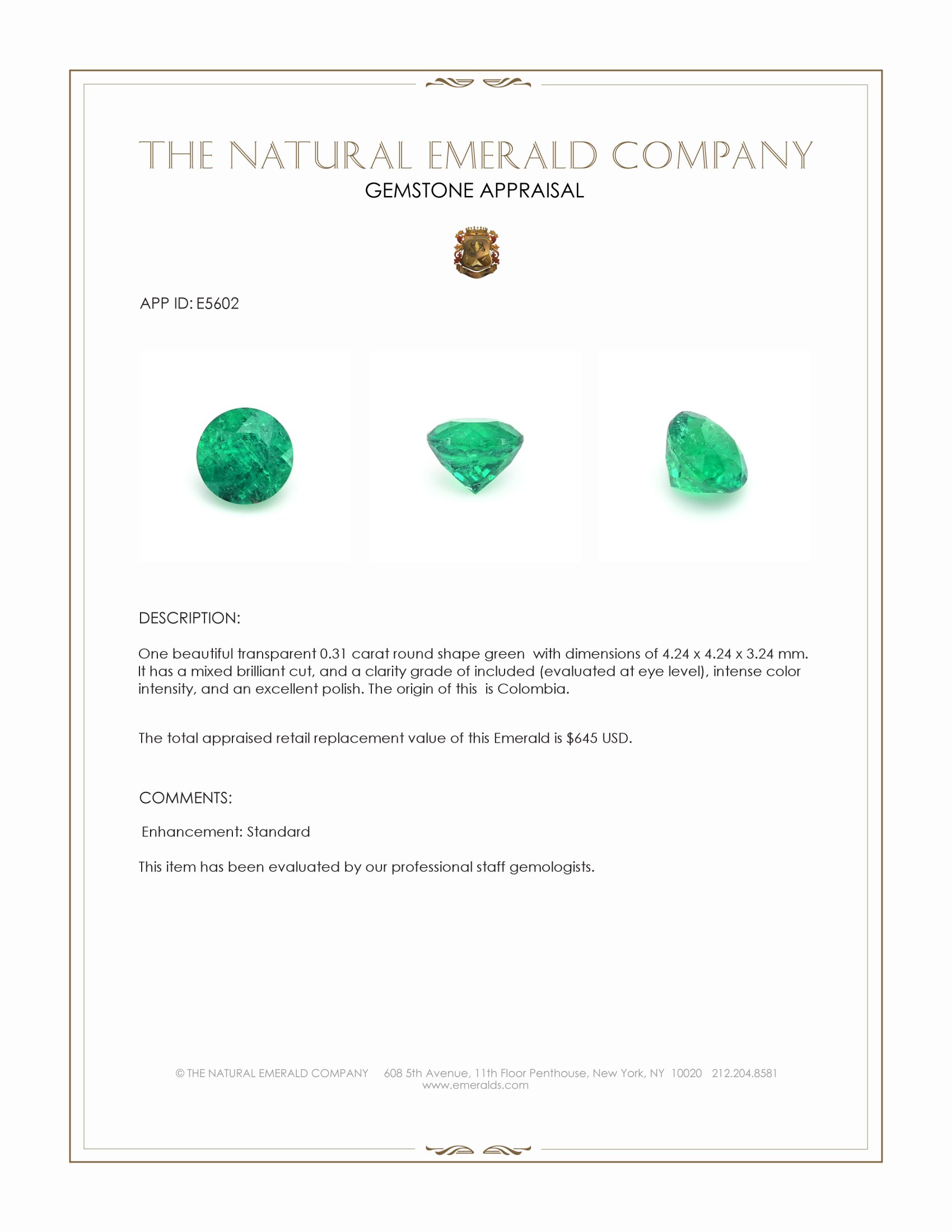 0.31 Ct. Emerald from Colombia