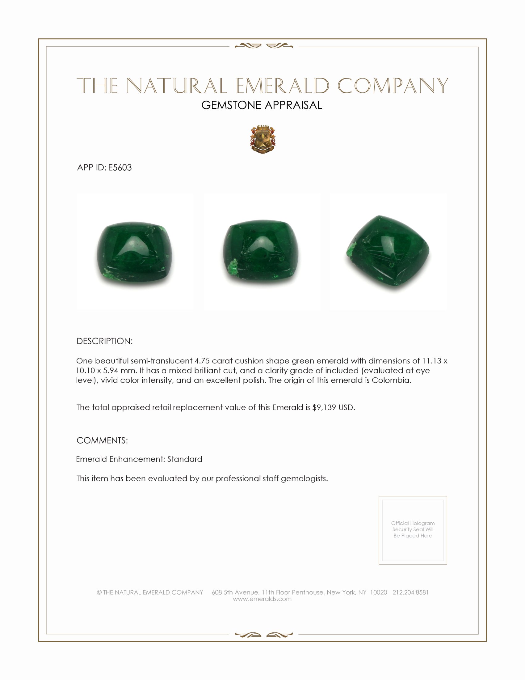 4.75 Ct. Emerald from Colombia
