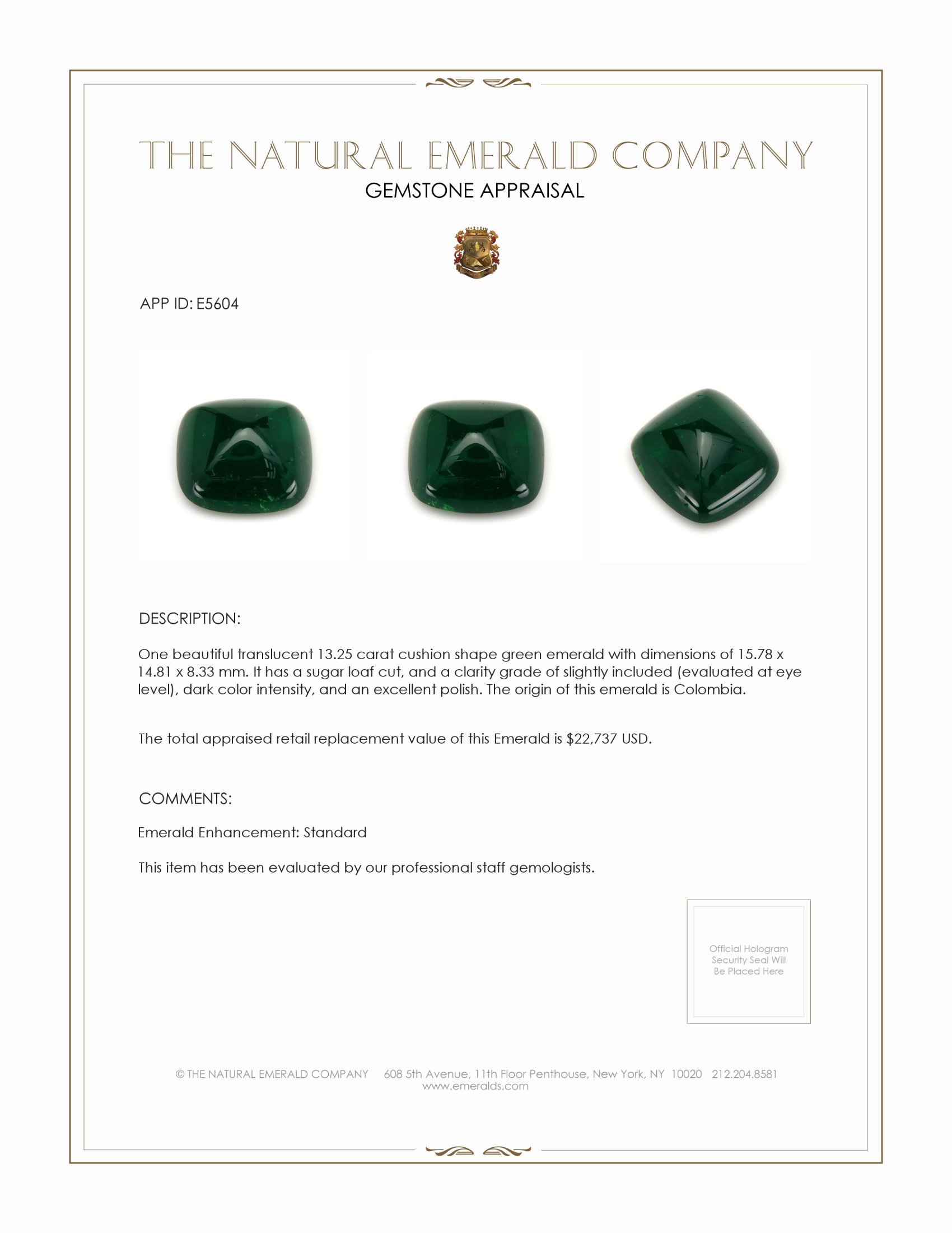 13.25 Ct. Cabochon Emerald from Colombia