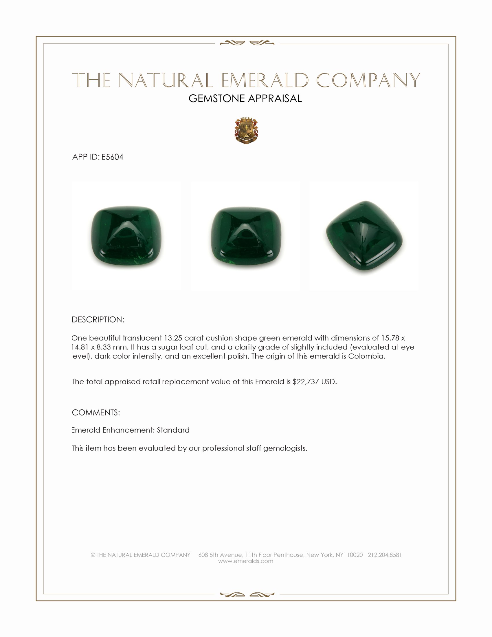 13.25 Ct. Cabochon Emerald from Colombia