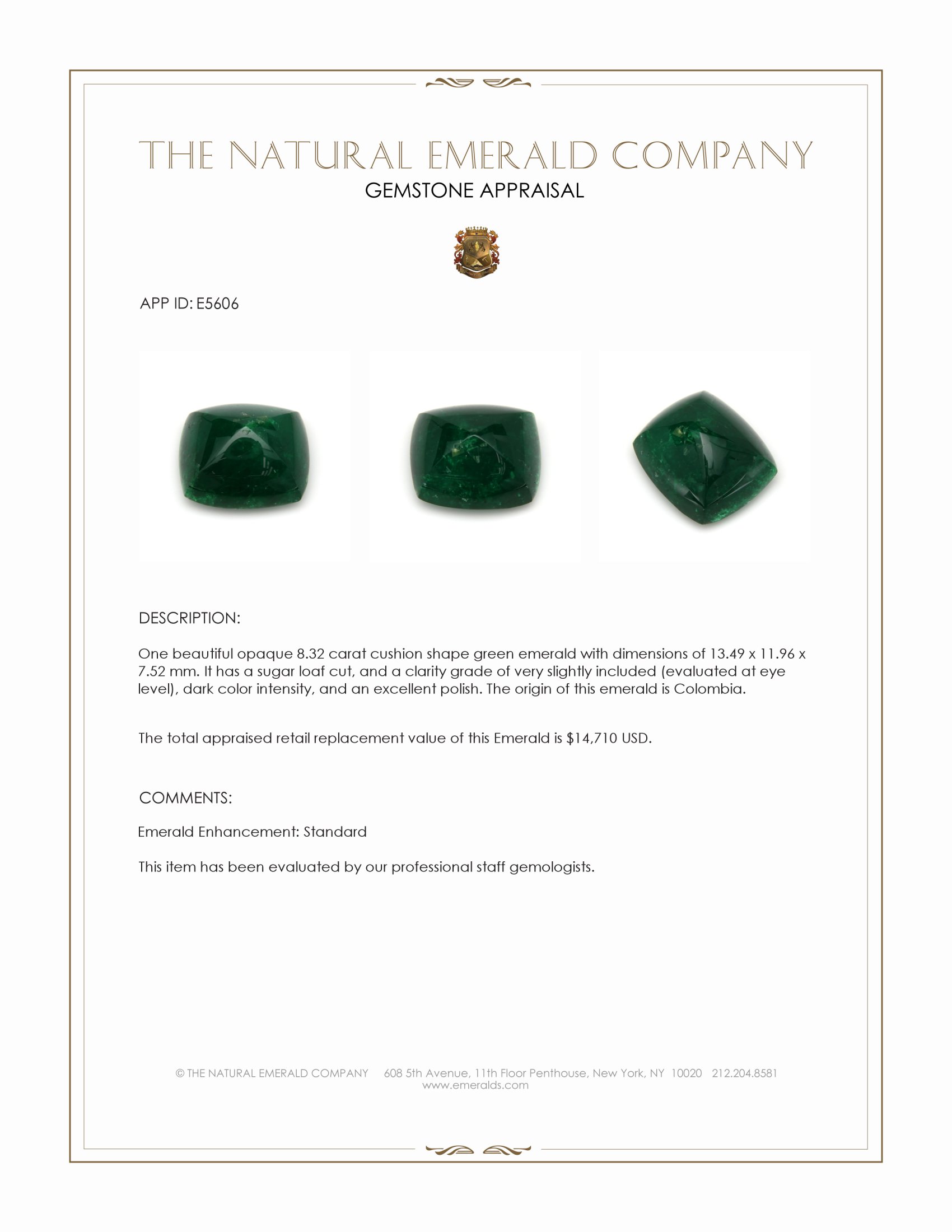 8.32 Ct. Cabochon Emerald from Colombia