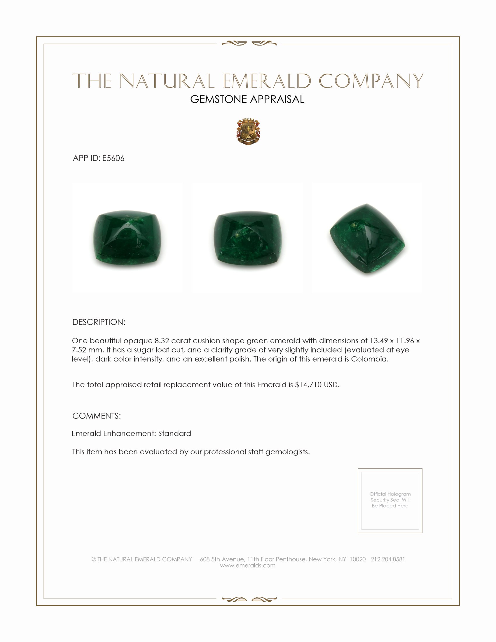 8.32 Ct. Cabochon Emerald from Colombia