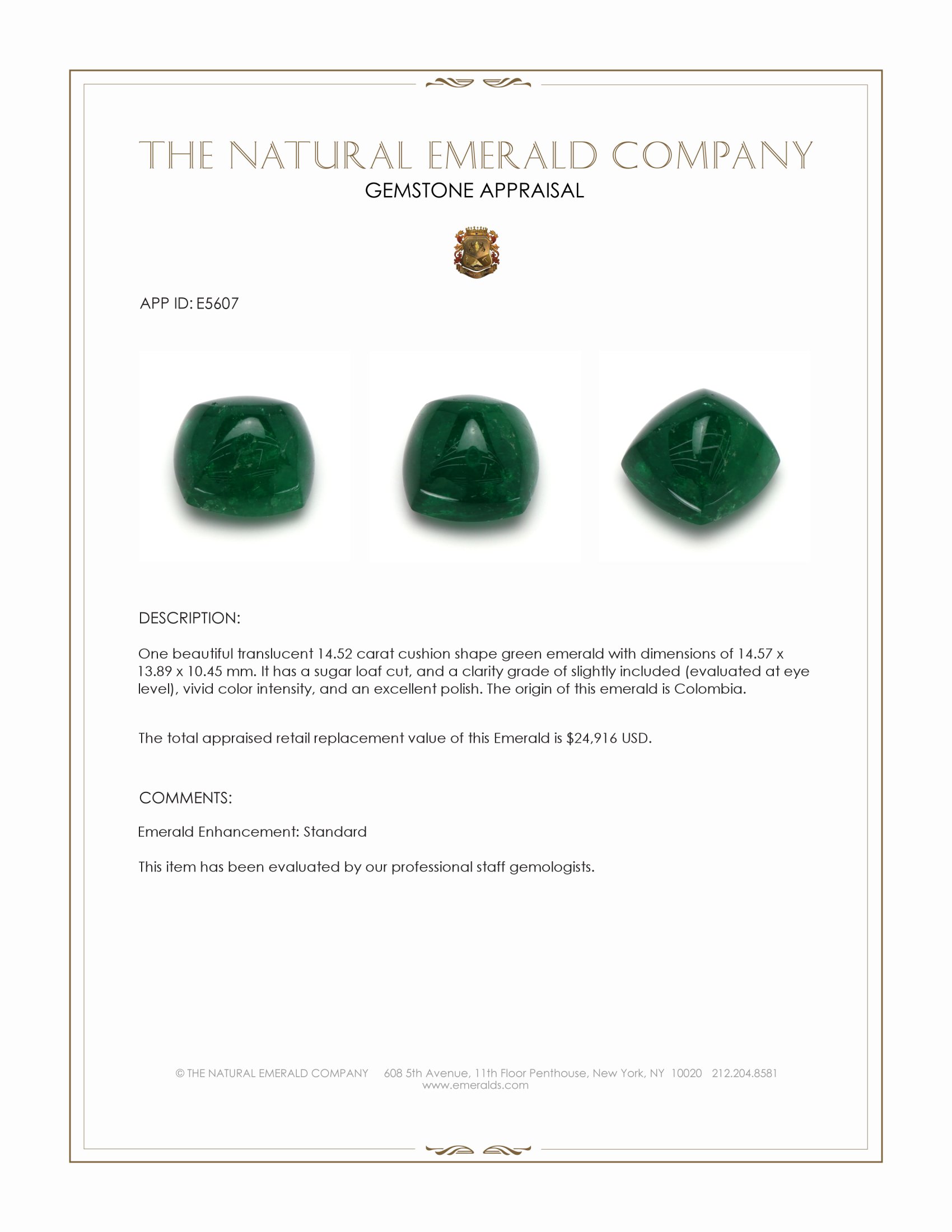 14.52 Ct. Cabochon Emerald from Colombia