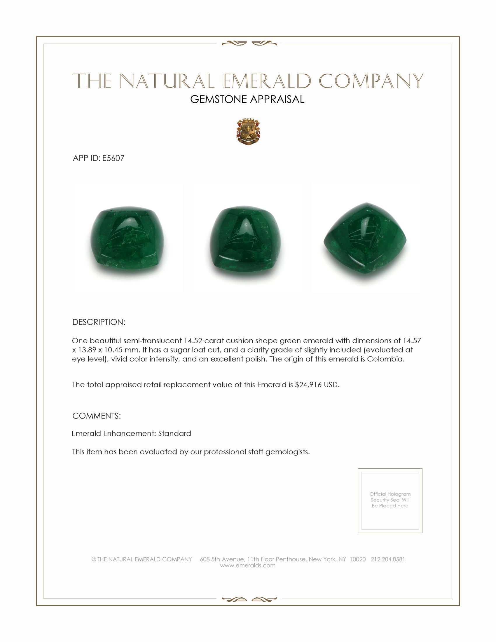 14.52 Ct. Cabochon Emerald from Colombia