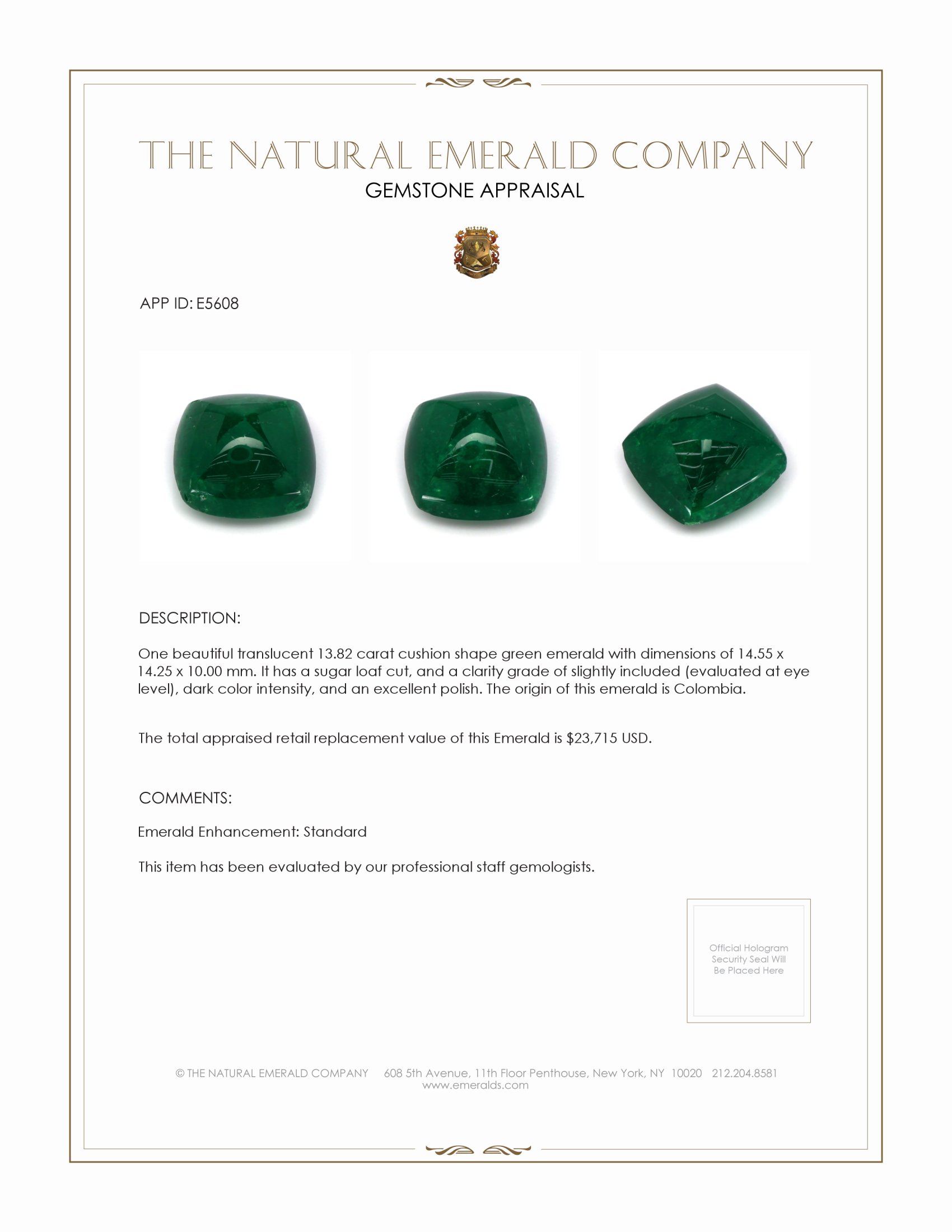 13.82 Ct. Cabochon Emerald from Colombia