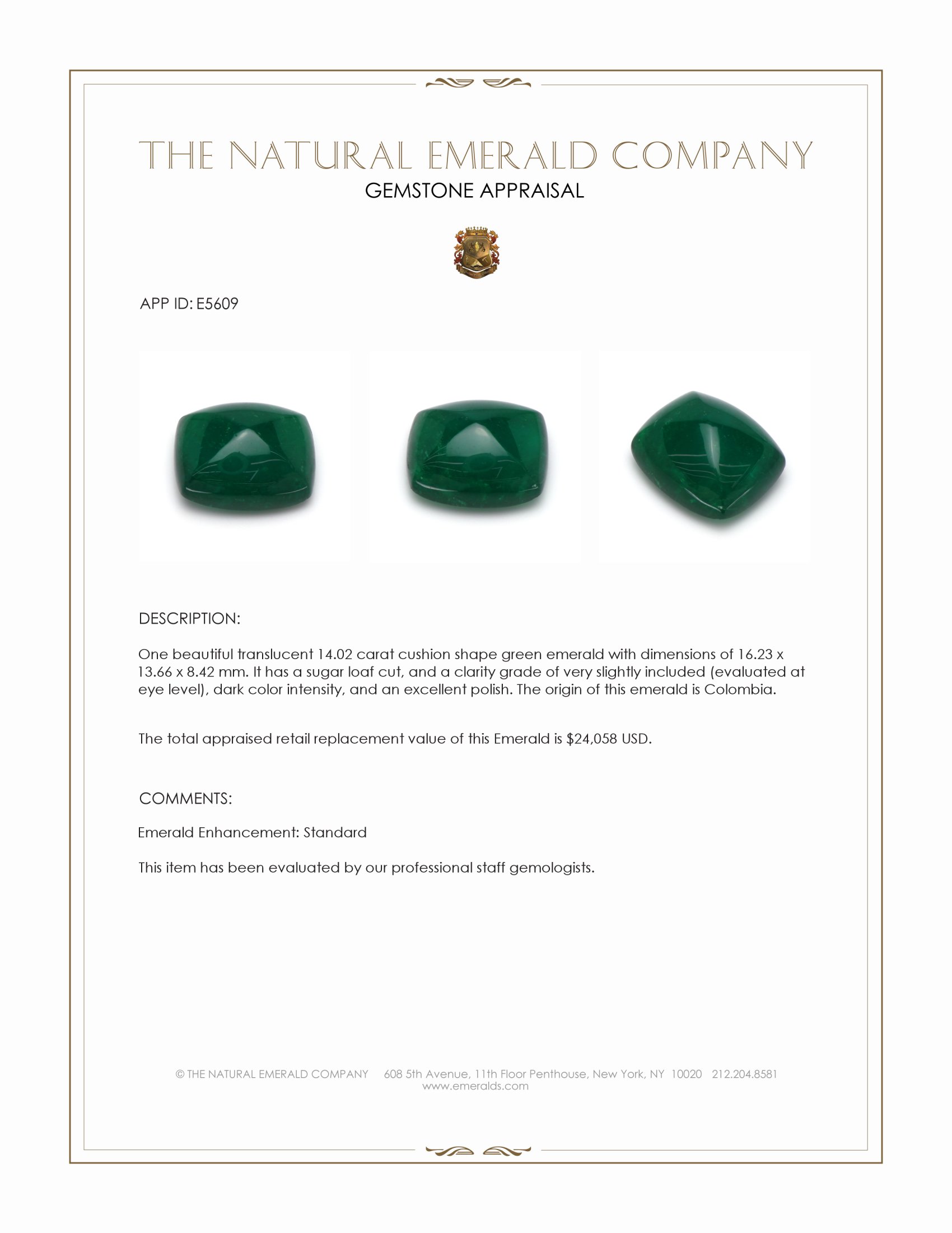 14.02 Ct. Cabochon Emerald from Colombia