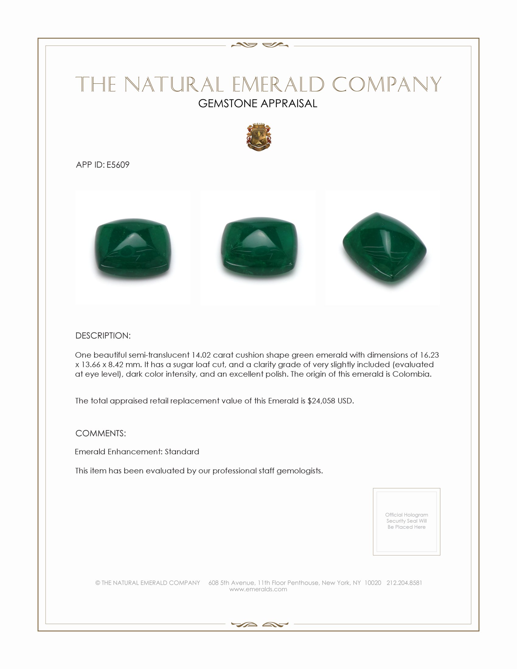 14.02 Ct. Cabochon Emerald from Colombia