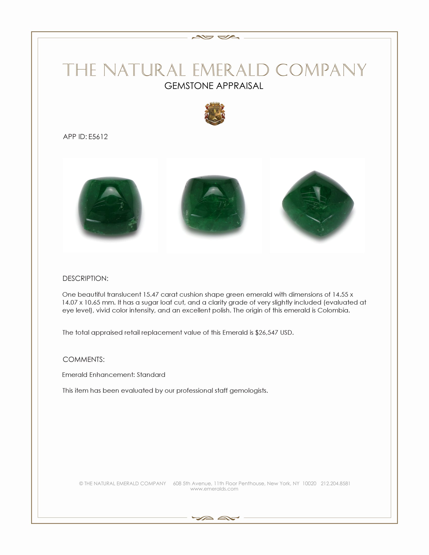 15.47 Ct. Cabochon Emerald from Colombia