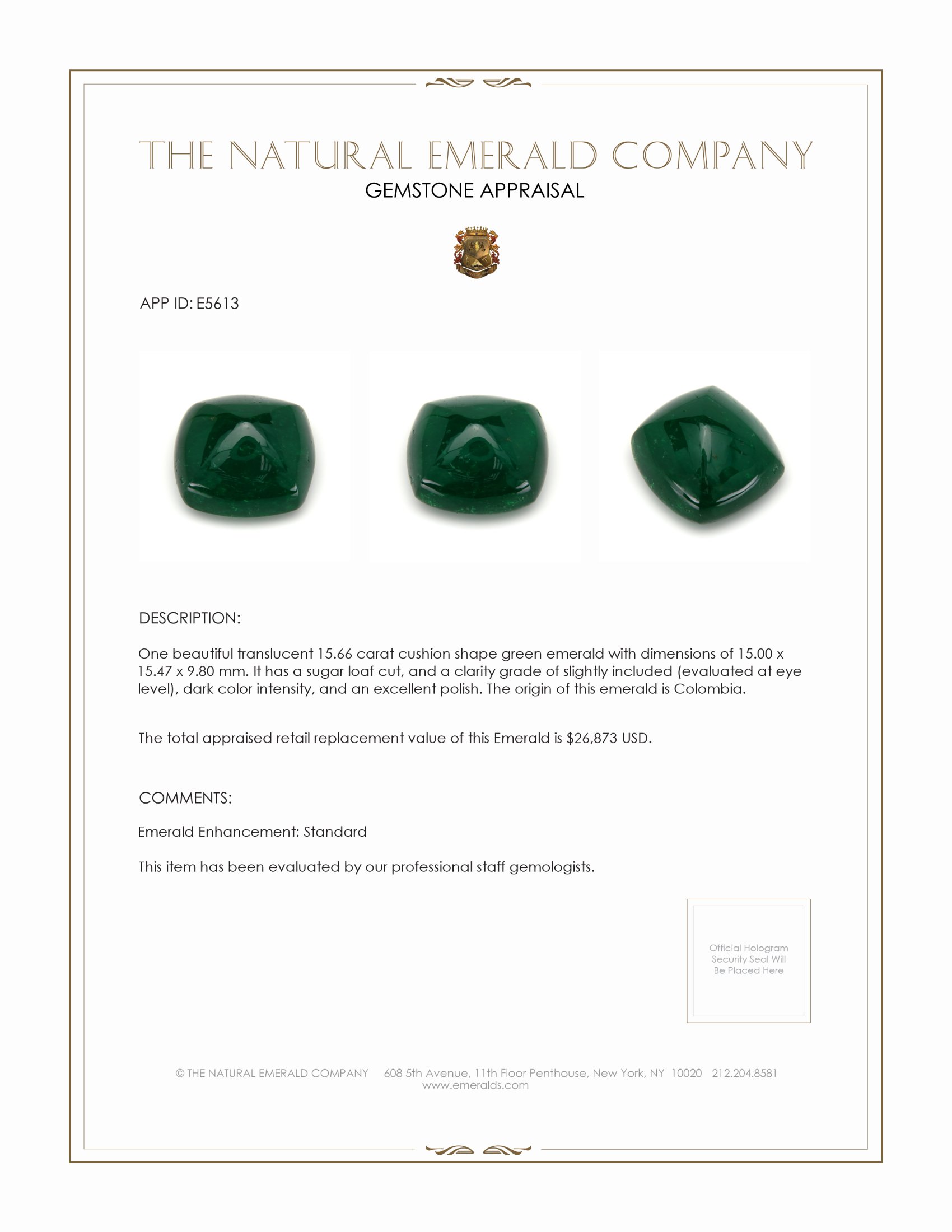 15.66 Ct. Cabochon Emerald from Colombia