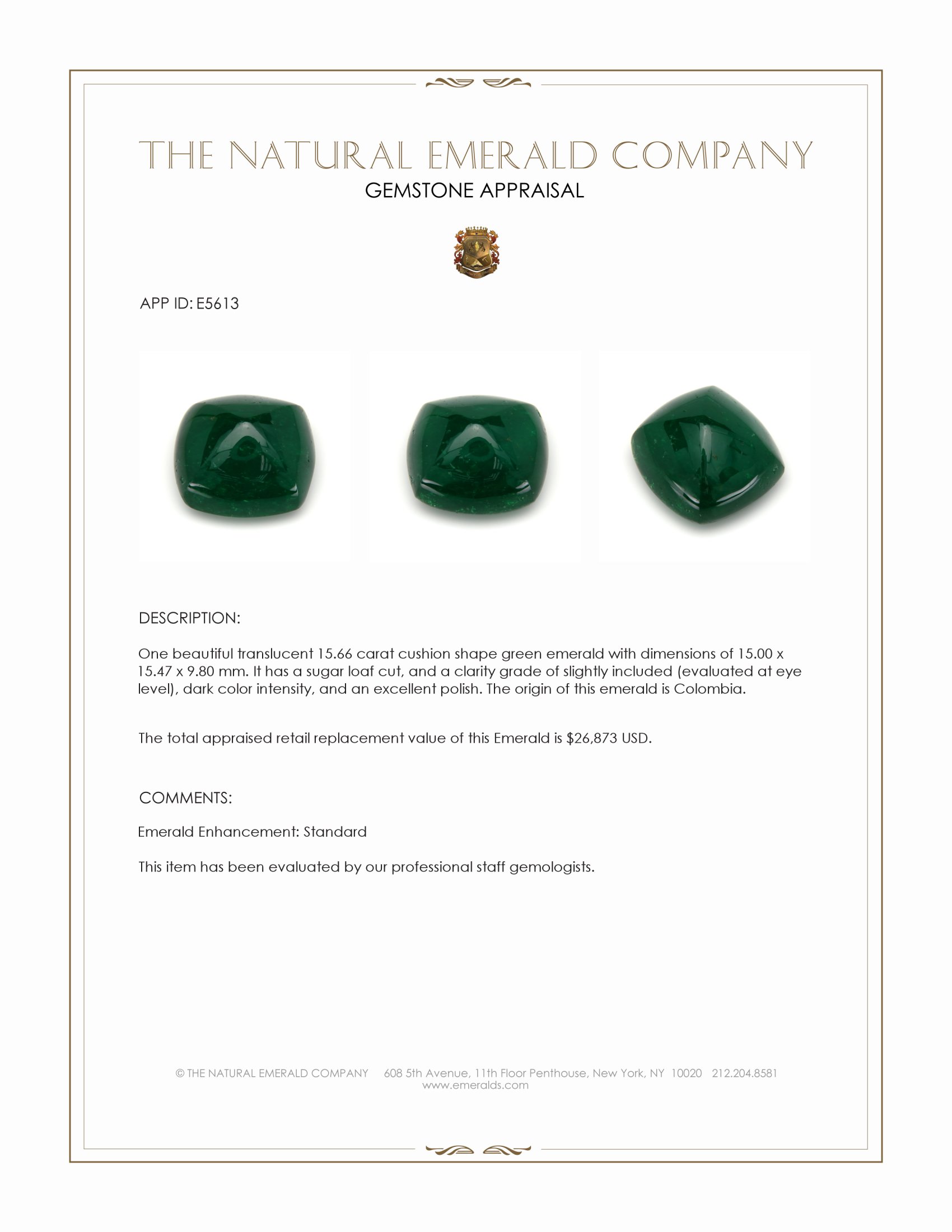 15.66 Ct. Cabochon Emerald from Colombia