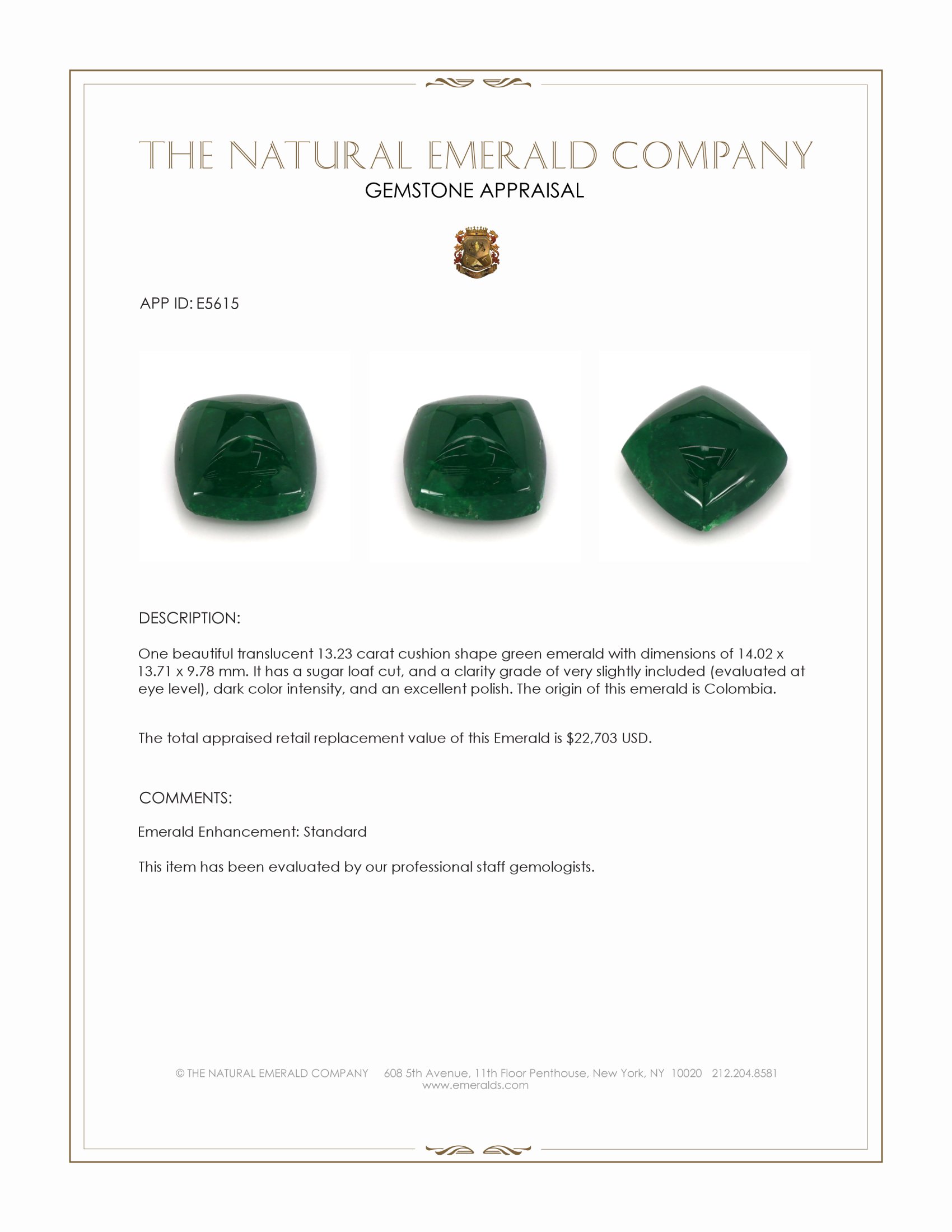 13.23 Ct. Cabochon Emerald from Colombia
