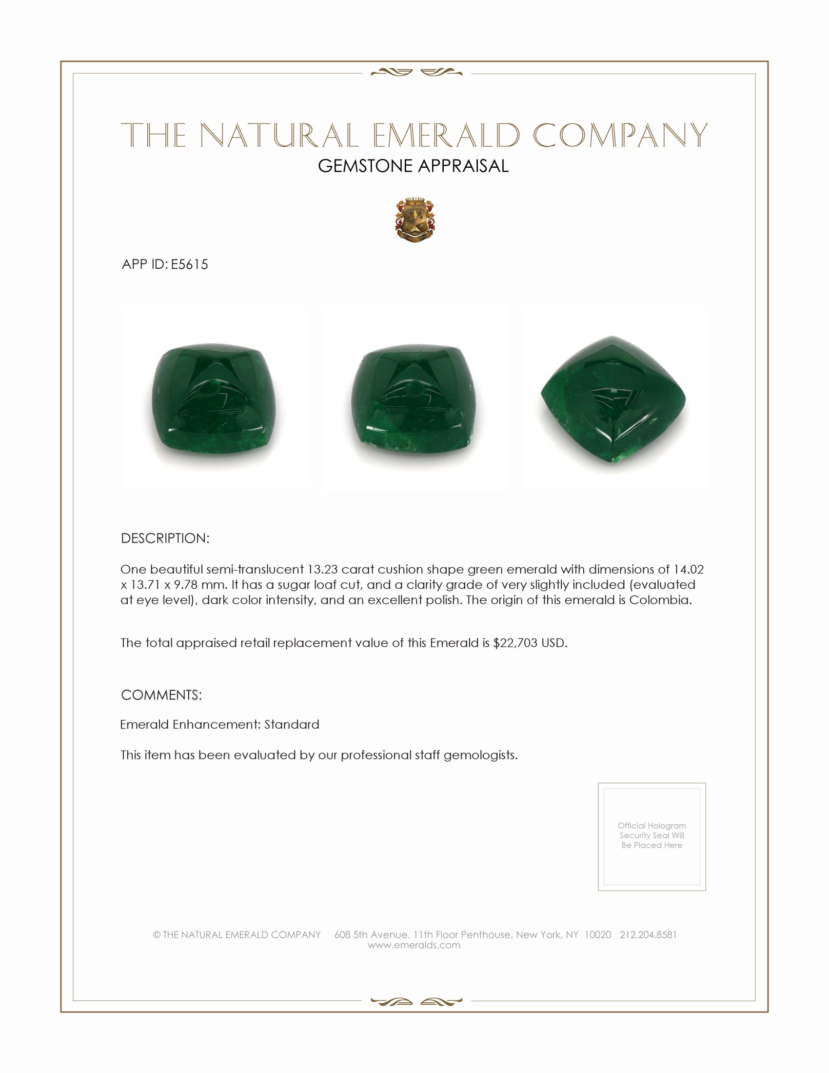 13.23 Ct. Cabochon Emerald from Colombia