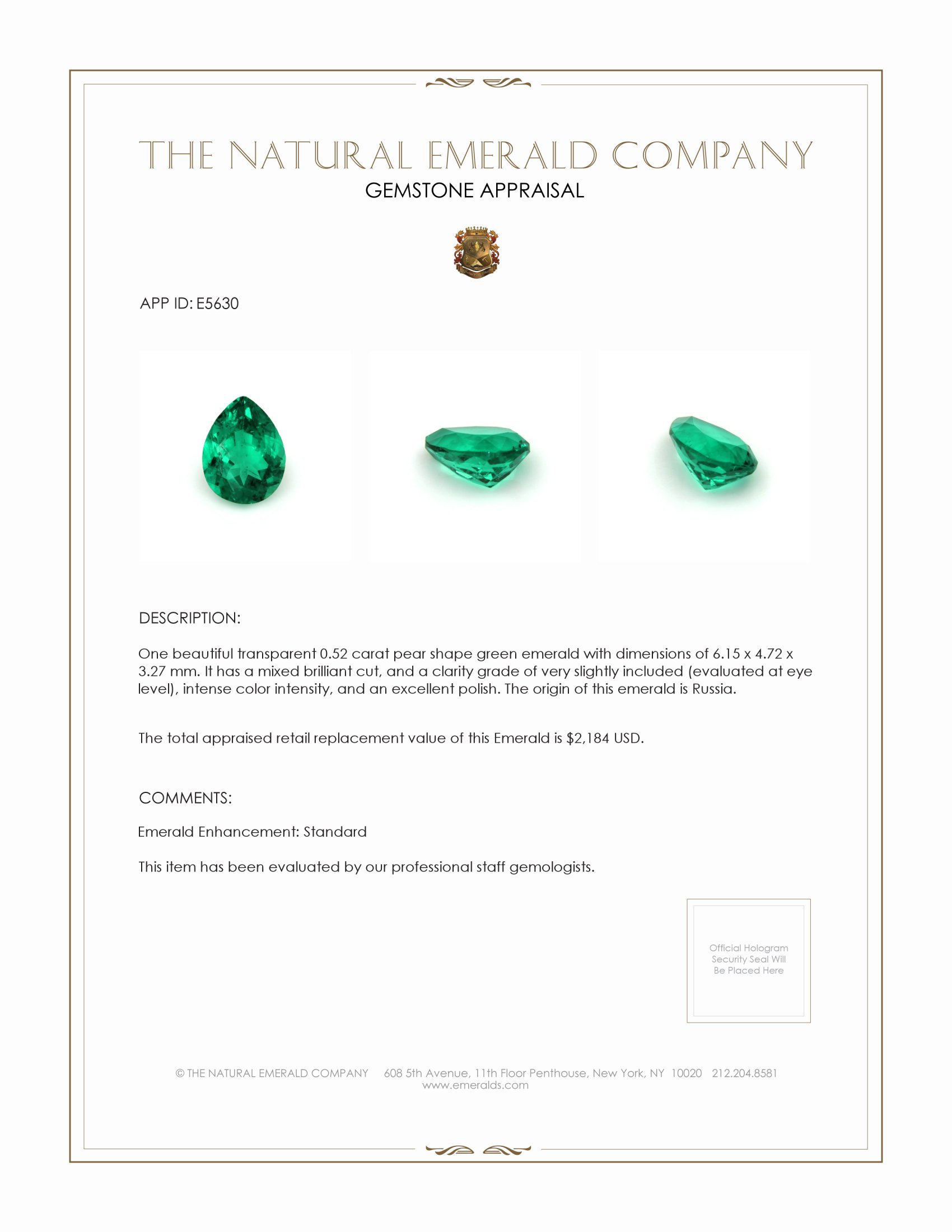 0.52 Ct. Emerald from Russia