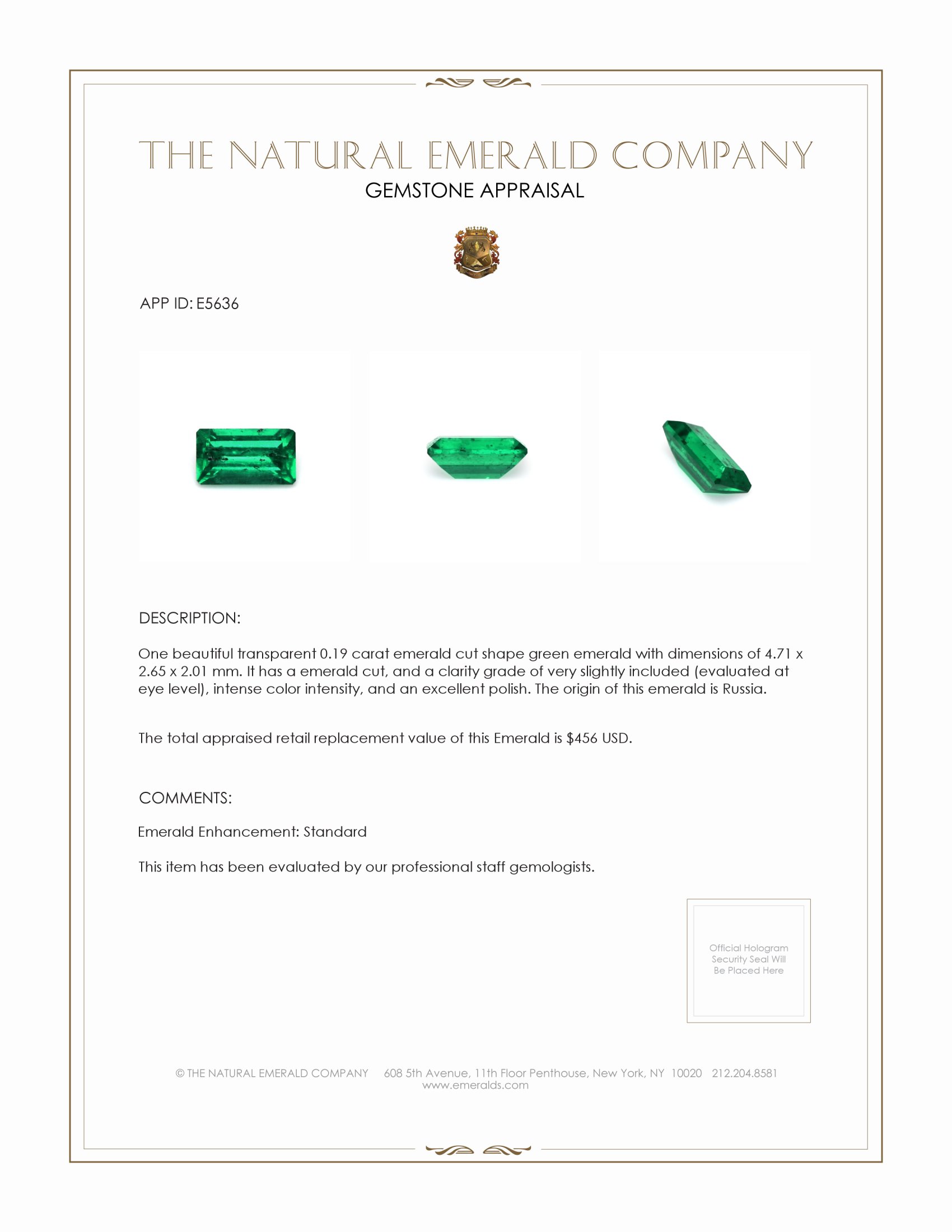 0.19 Ct. Emerald from Russia