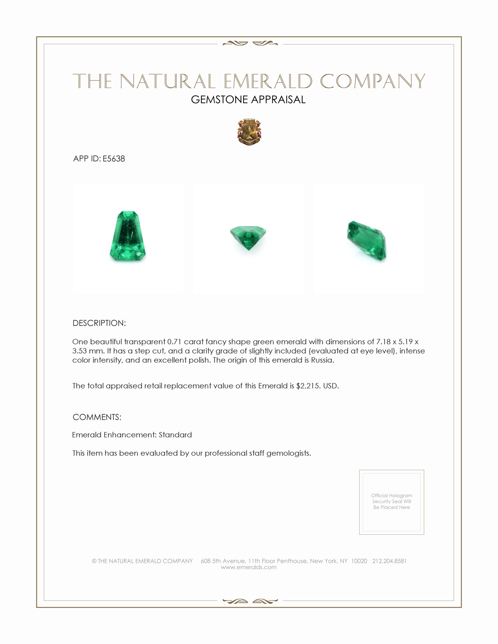 0.71 Ct. Emerald from Russia