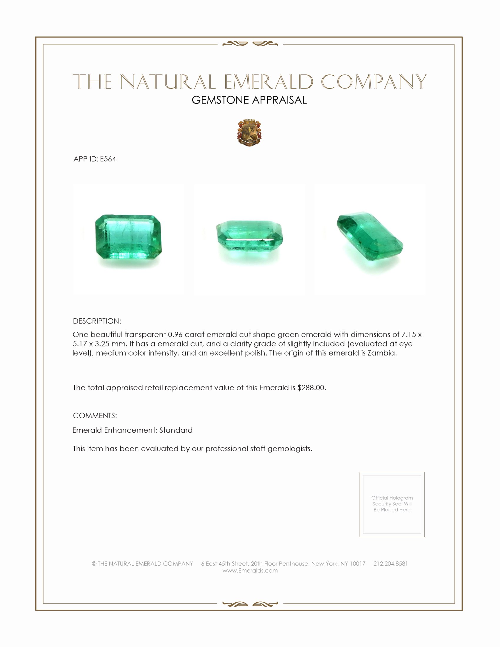 0.96 Ct. Emerald from Zambia