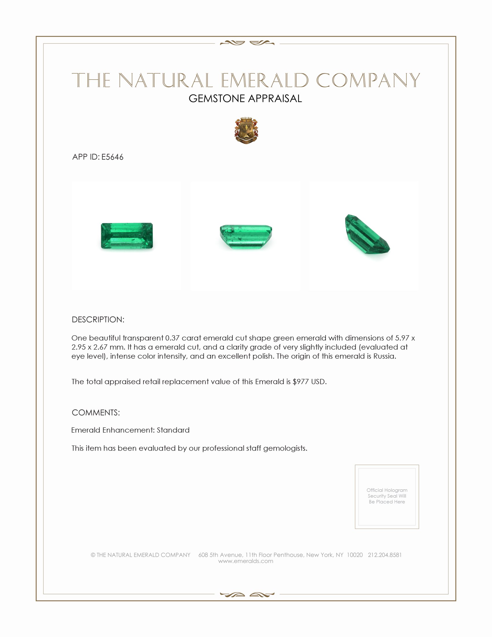 0.37 Ct. Emerald from Russia