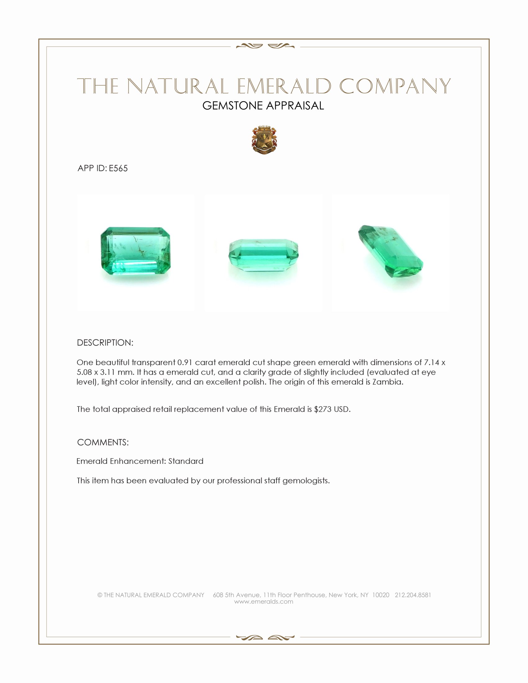 0.91 Ct. Emerald from Zambia