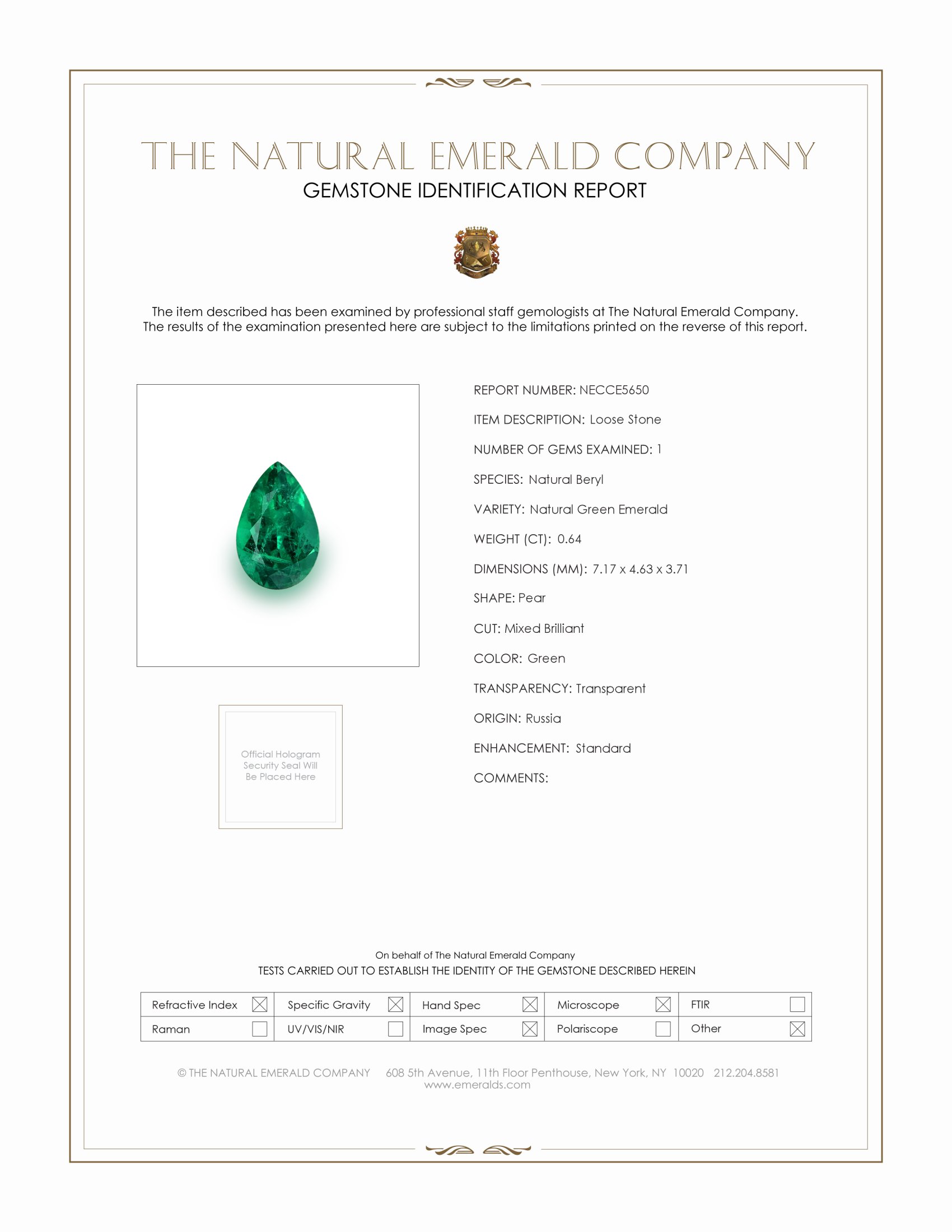0.64 Ct. Emerald from Russia