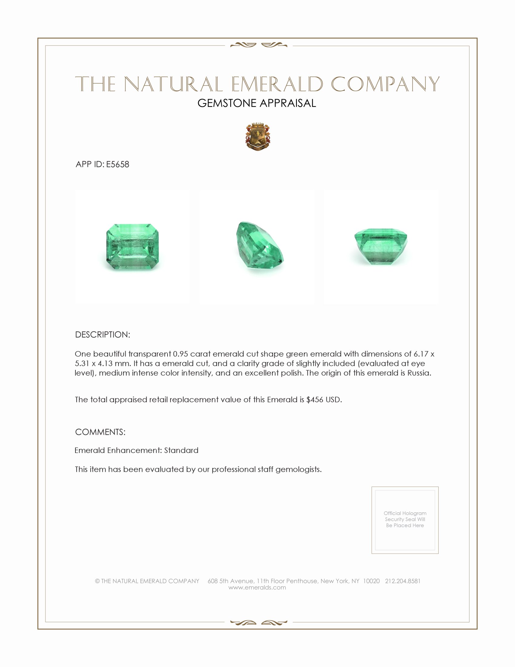 0.95 Ct. Emerald from Russia