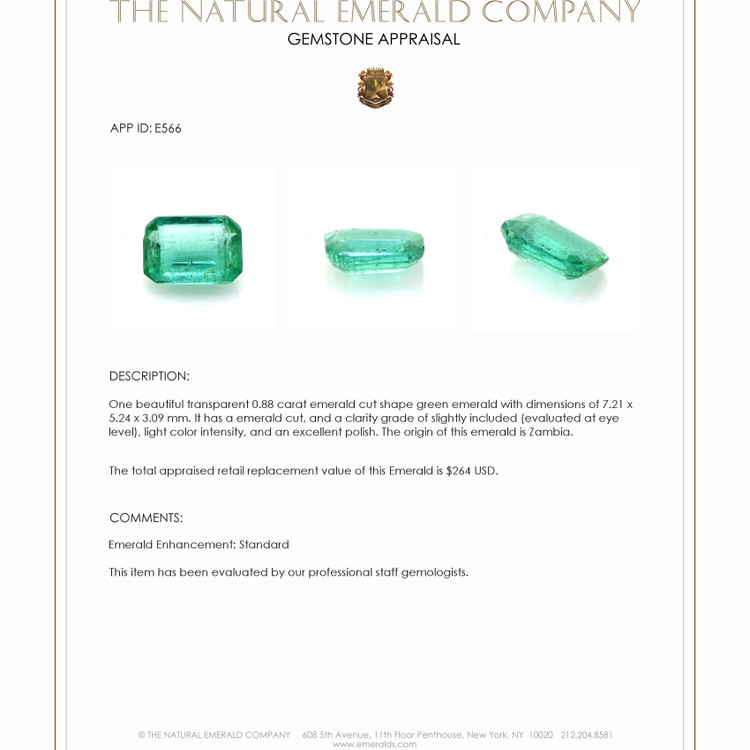 0.88 Ct. Emerald from Zambia