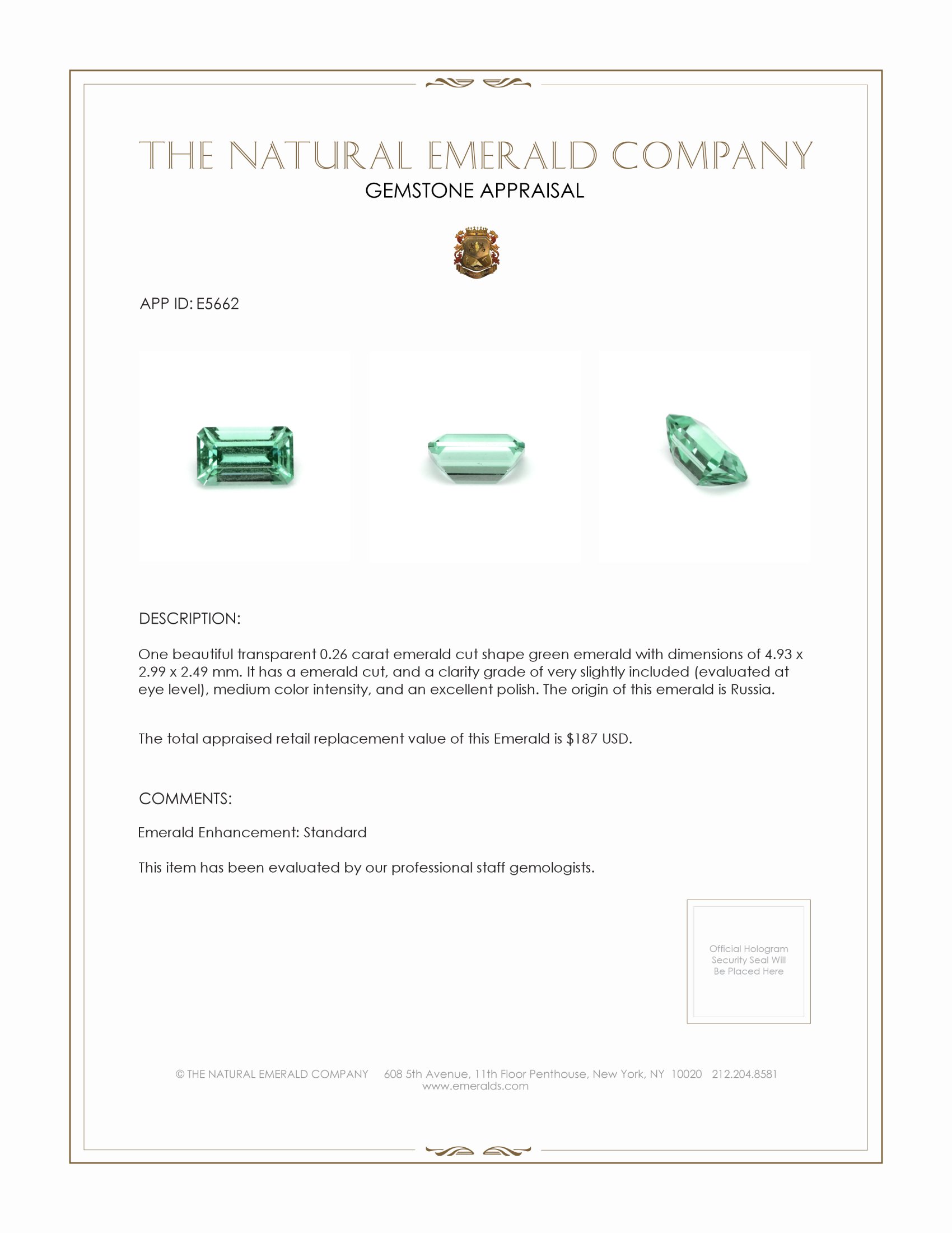 0.26 Ct. Emerald from Russia