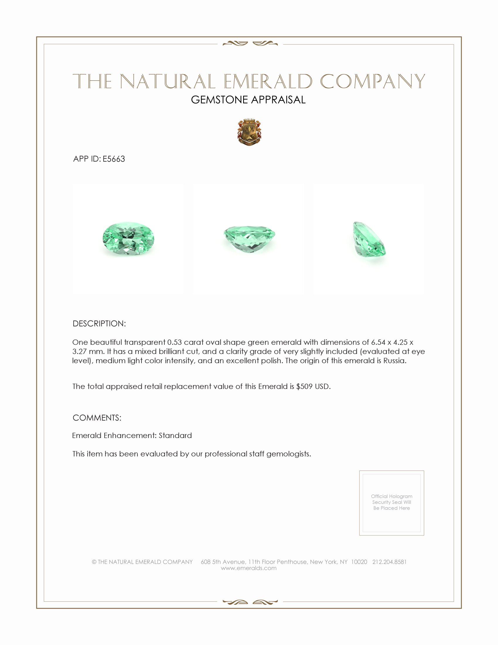 0.53 Ct. Emerald from Russia