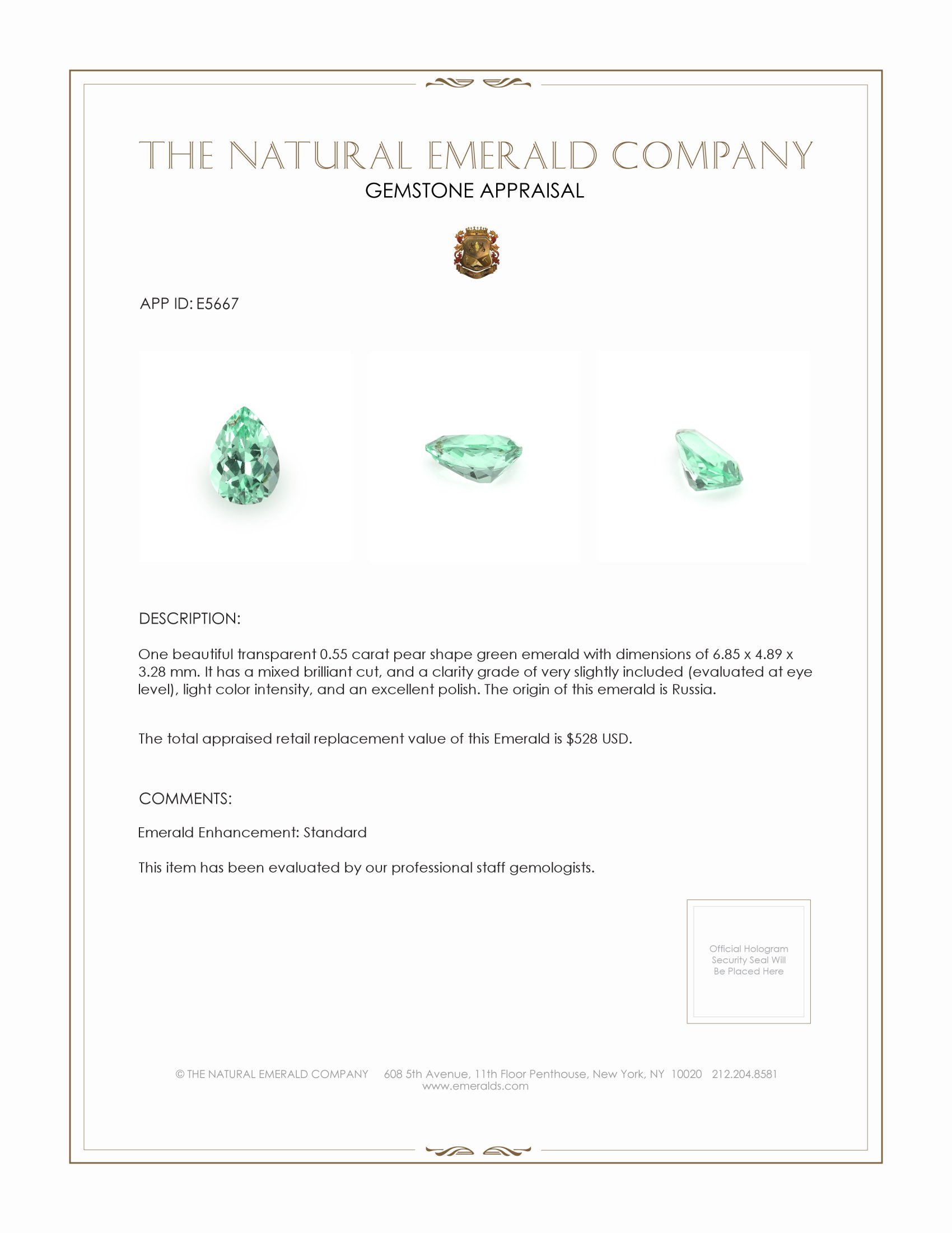 0.55 Ct. Emerald from Russia