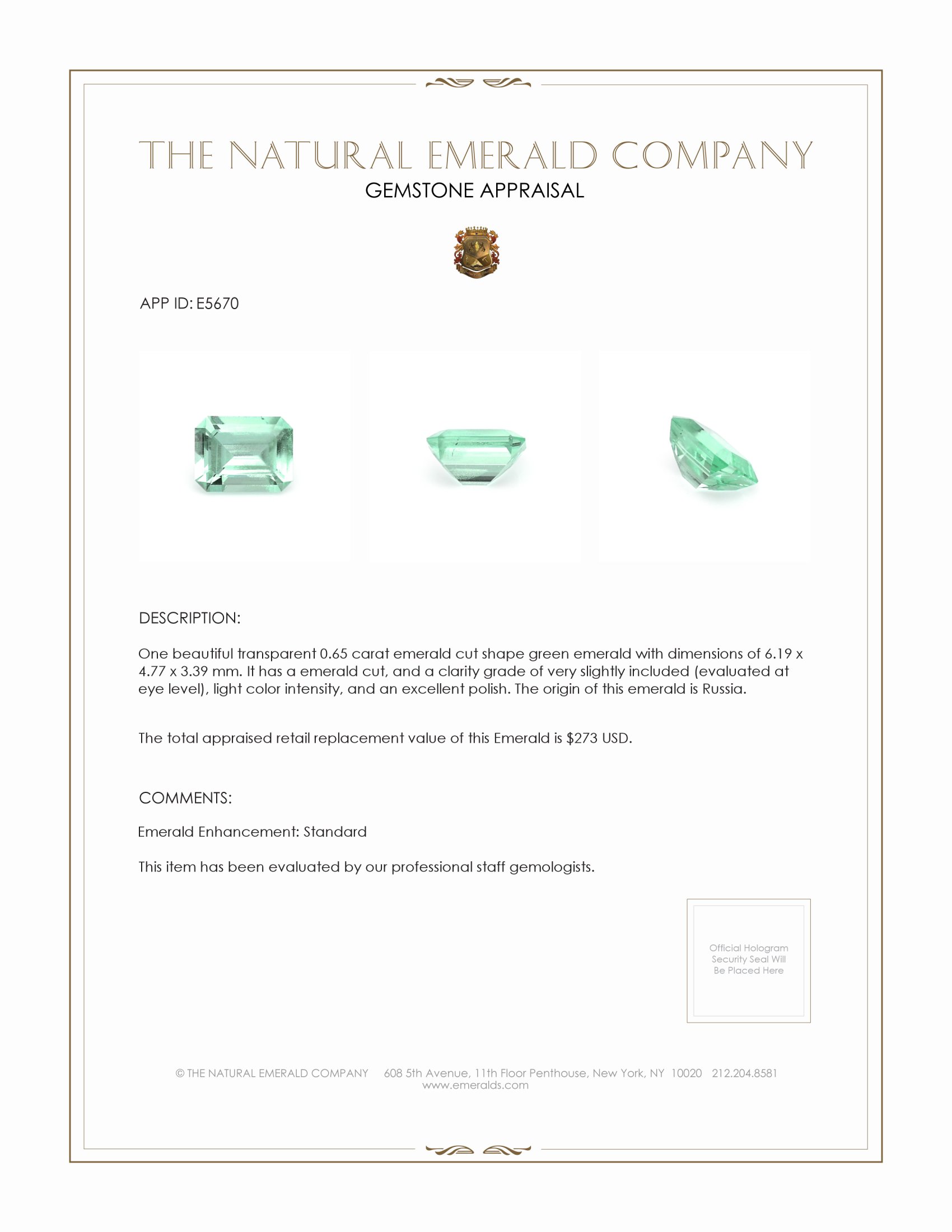 0.65 Ct. Emerald from Russia