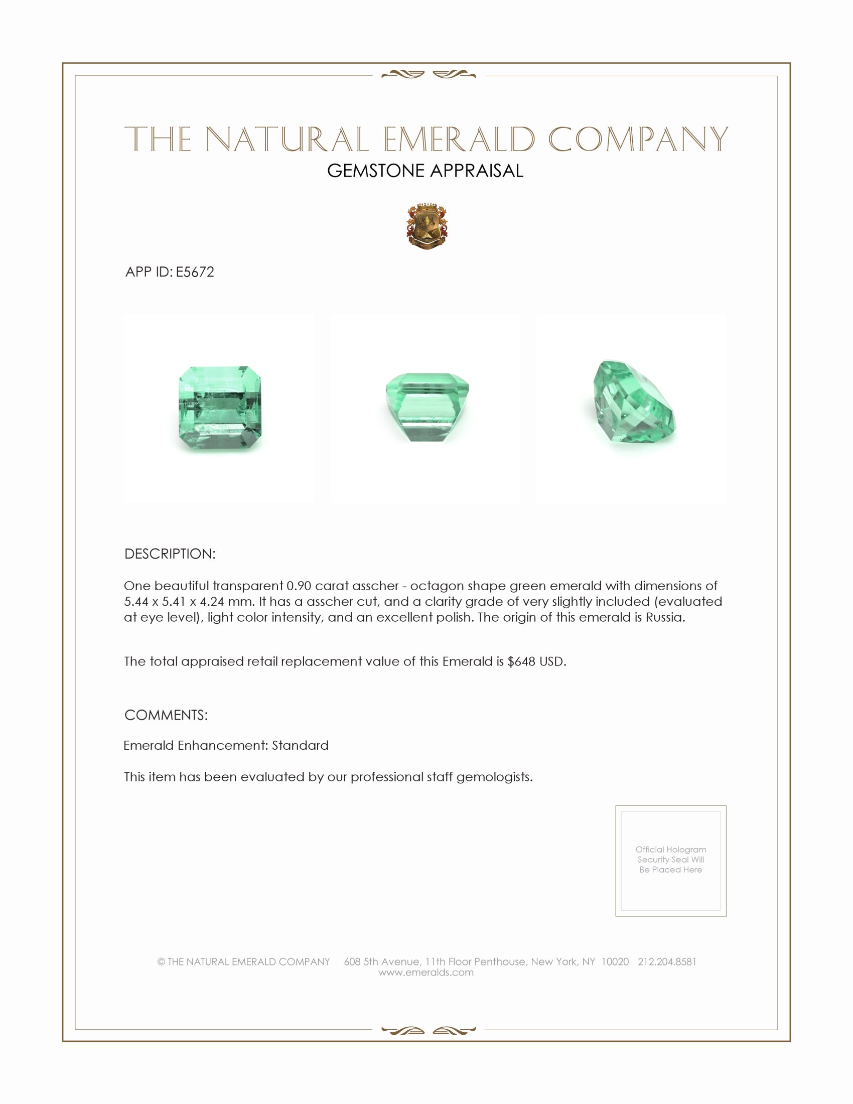 0.90 Ct. Emerald from Russia