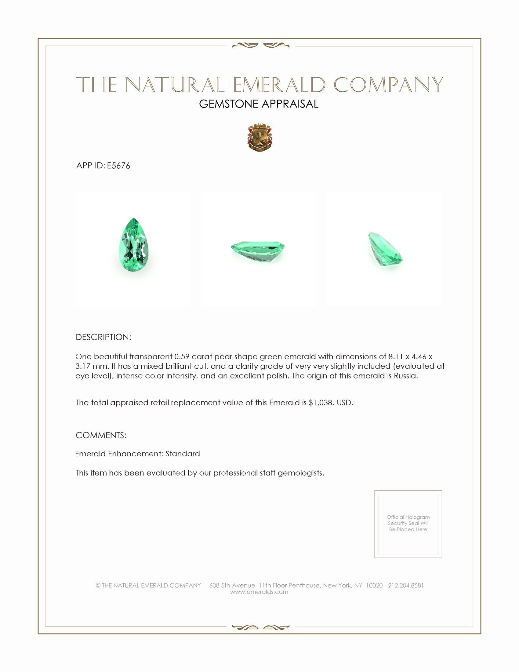 0.59 Ct. Emerald from Russia