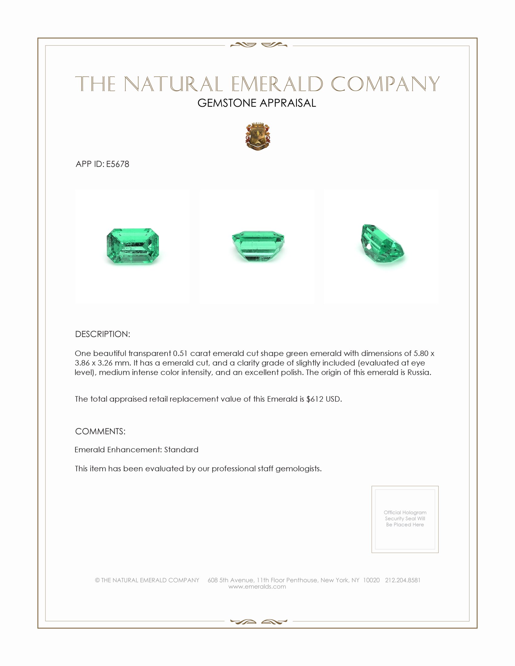 0.51 Ct. Emerald from Russia