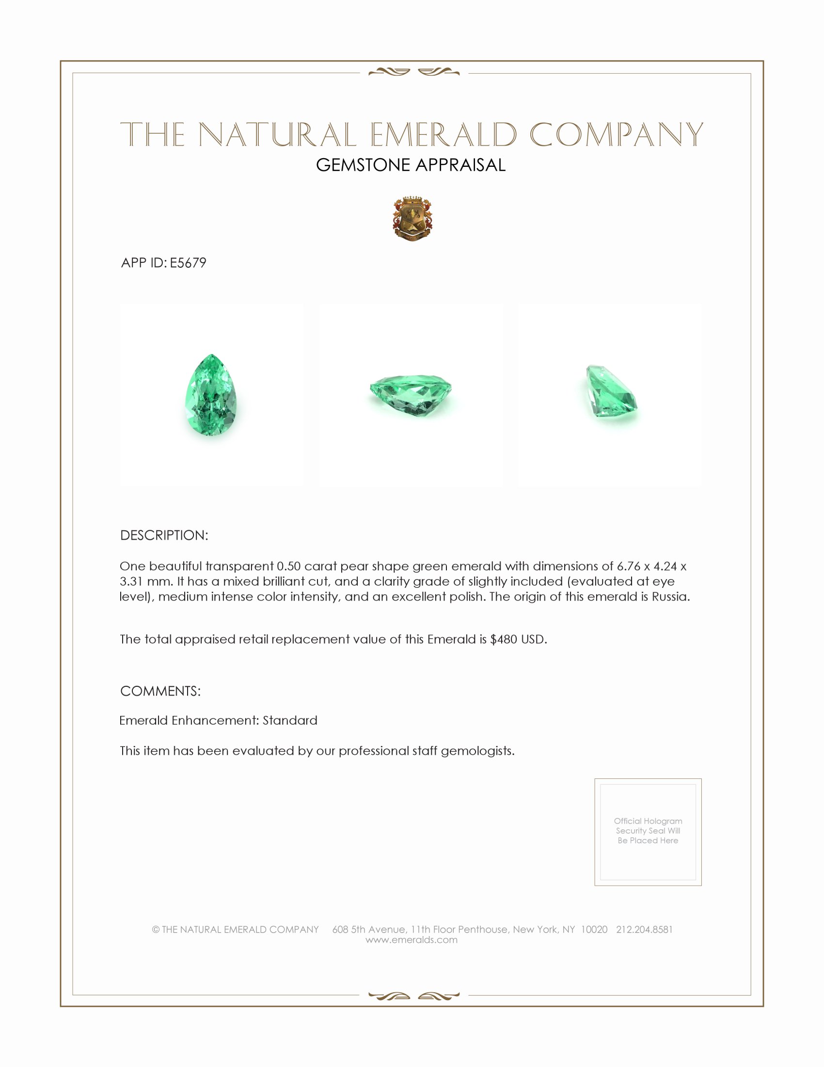 0.50 Ct. Emerald from Russia