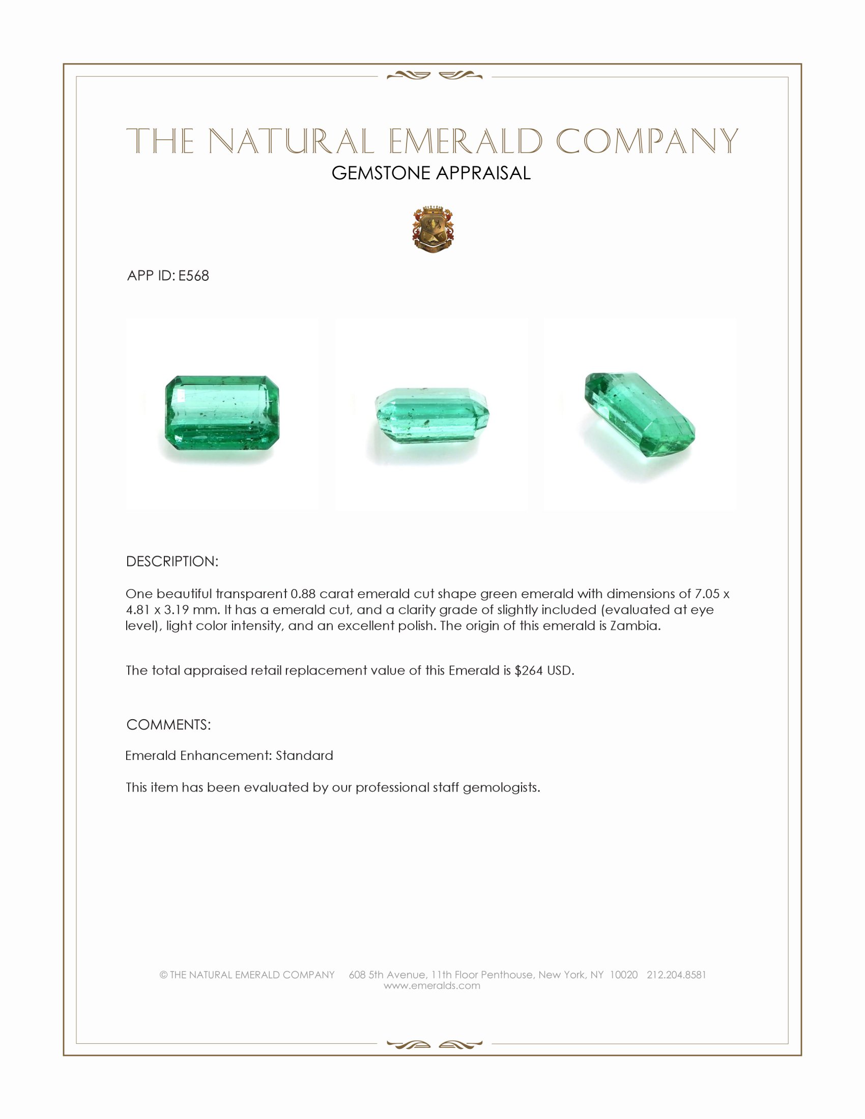 0.88 Ct. Emerald from Zambia