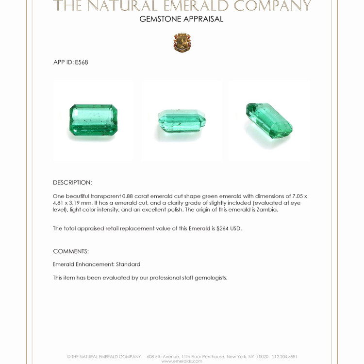 0.88 Ct. Emerald from Zambia