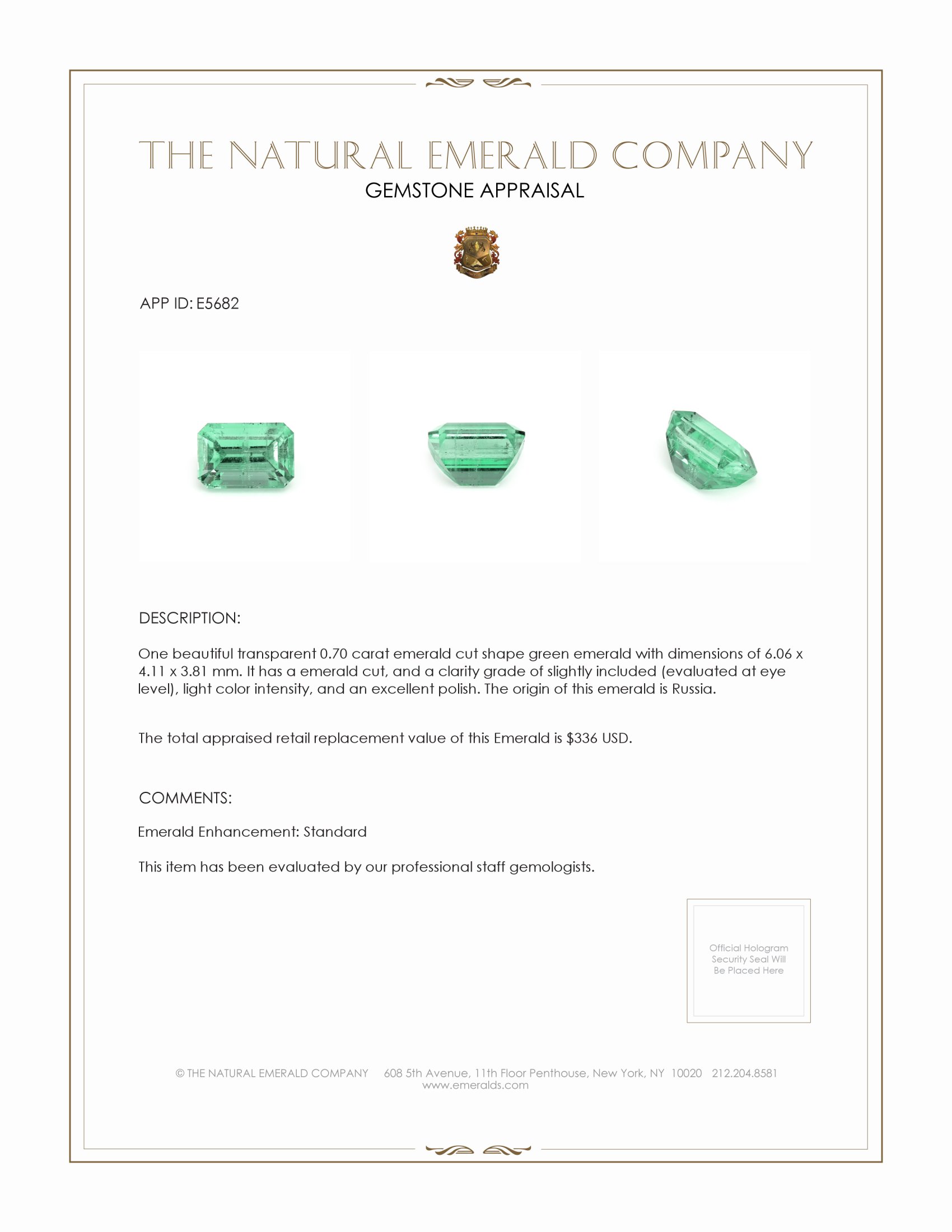 0.70 Ct. Emerald from Russia