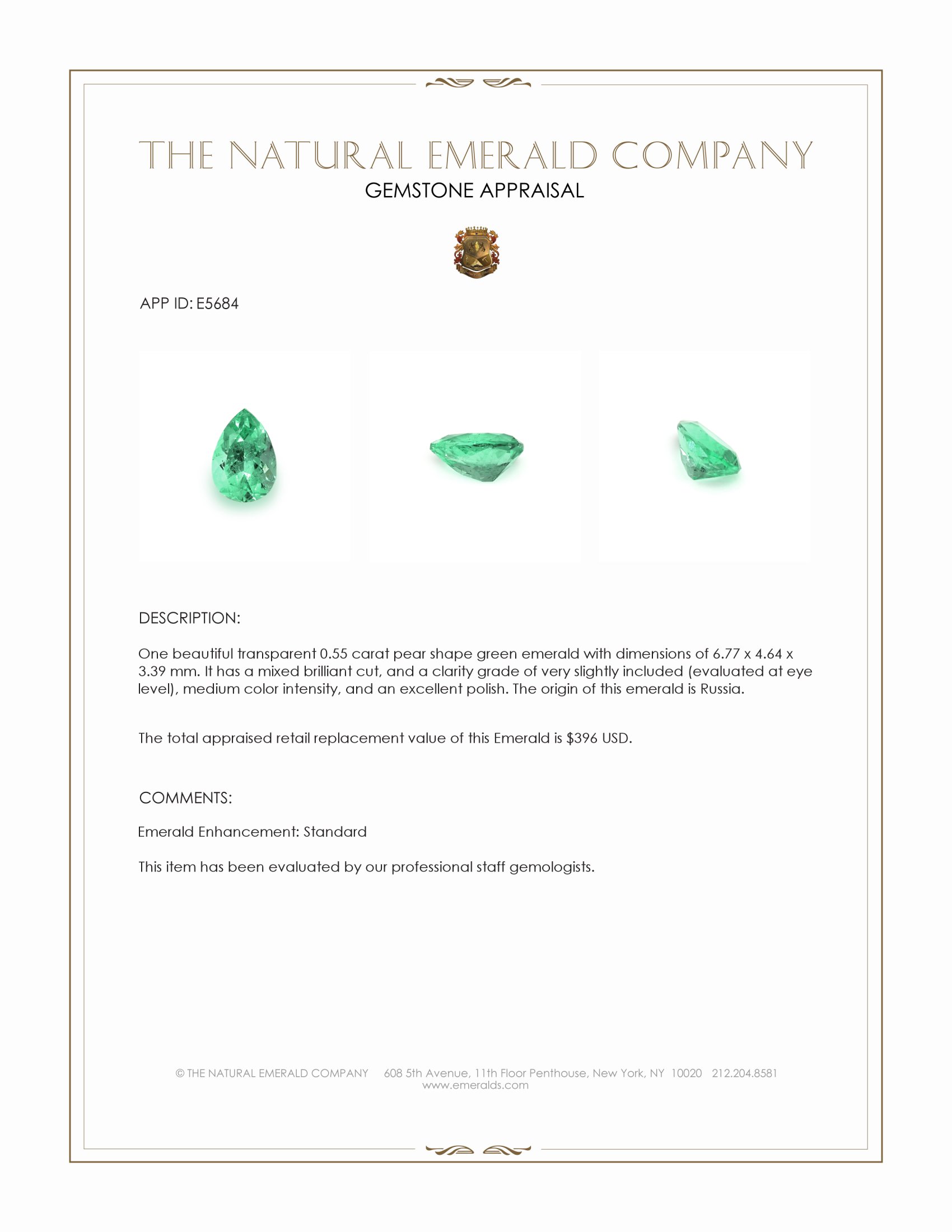 0.55 Ct. Emerald from Russia